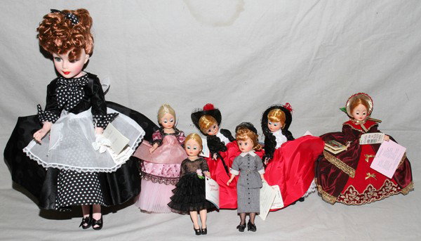 MADAME ALEXANDER CHARACTER THEMED DOLLS, SEVEN: MADAME ALEXANDER CHARACTER THEMED DOLLS, SEVEN:Including 2 Lucy (5003 & 20124), Portrettes Rosette (1115), 2 Portrettes Lily (1114), Christmas Caroling (1149) and Babette (1117). All in original boxes