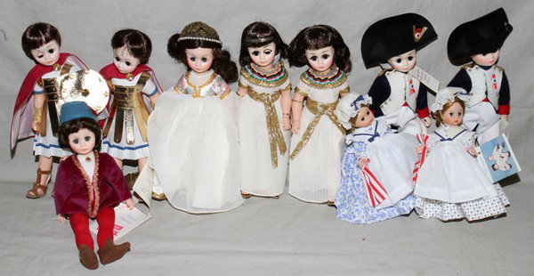 MADAME ALEXANDER HISTORICAL/LITERARY DOLLS, 10: MADAME ALEXANDER HISTORICAL FIGURE & LITERARY CHARACTER THEMED DOLLS, TEN:Including Juliet (1370), Romeo (1360), 2 Cleopatra (1315), 2 Marc Antony (1310), 2 Napoleon (1330) and 2 Betsy Ross (431).