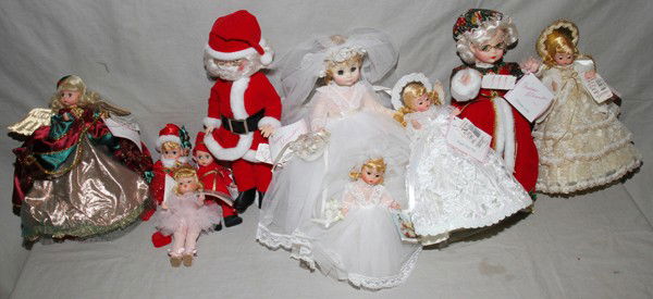 MADAME ALEXANDER CHRISTMAS, BRIDAL, BALLET DOLL: MADAME ALEXANDER CHRISTMAS, BRIDAL & BALLET THEMED DOLLS, TEN:Including Santa Claus (24608), Mrs. Claus (24607), Antique Angel Tree Topper (540855), Yuletide Angel (54857), Angel Treetop (852), Tinkle