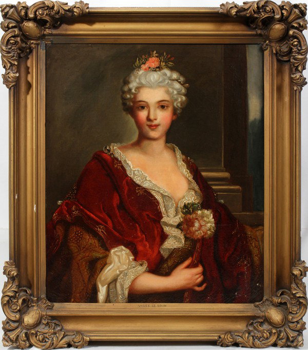 AFTER VIGEE LE BRUN, OIL ON CANVAS, 29" X 24": AFTER VIGEE LE BRUN, OIL ON CANVAS, 29" X 24":Portrait of a woman in a robe. Unsigned. 29 1/2" x 24 1/2".