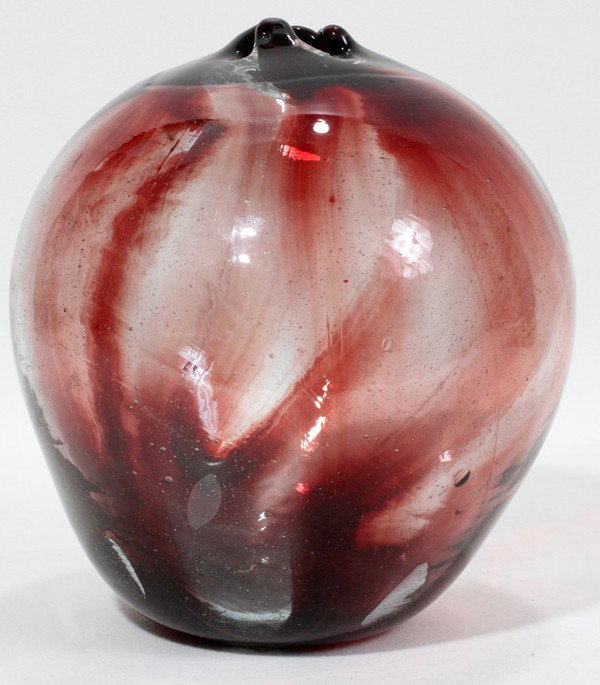 FRITZ DREISBACH, ART GLASS POMEGRANATE VASE, : FRITZ DREISBACH, ART GLASS POMEGRANATE VASE, 1968, H 6", DIA 6":Wine to clear; signed and dated.
