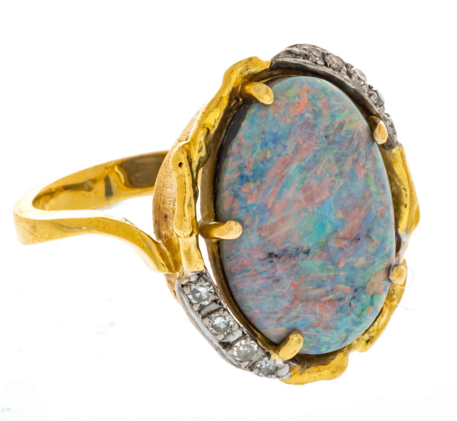LADIES BLACK OPAL AND DIAMOND RING, 18 KT YELLOW GOLD, SIZE: 5 (1 of 5)