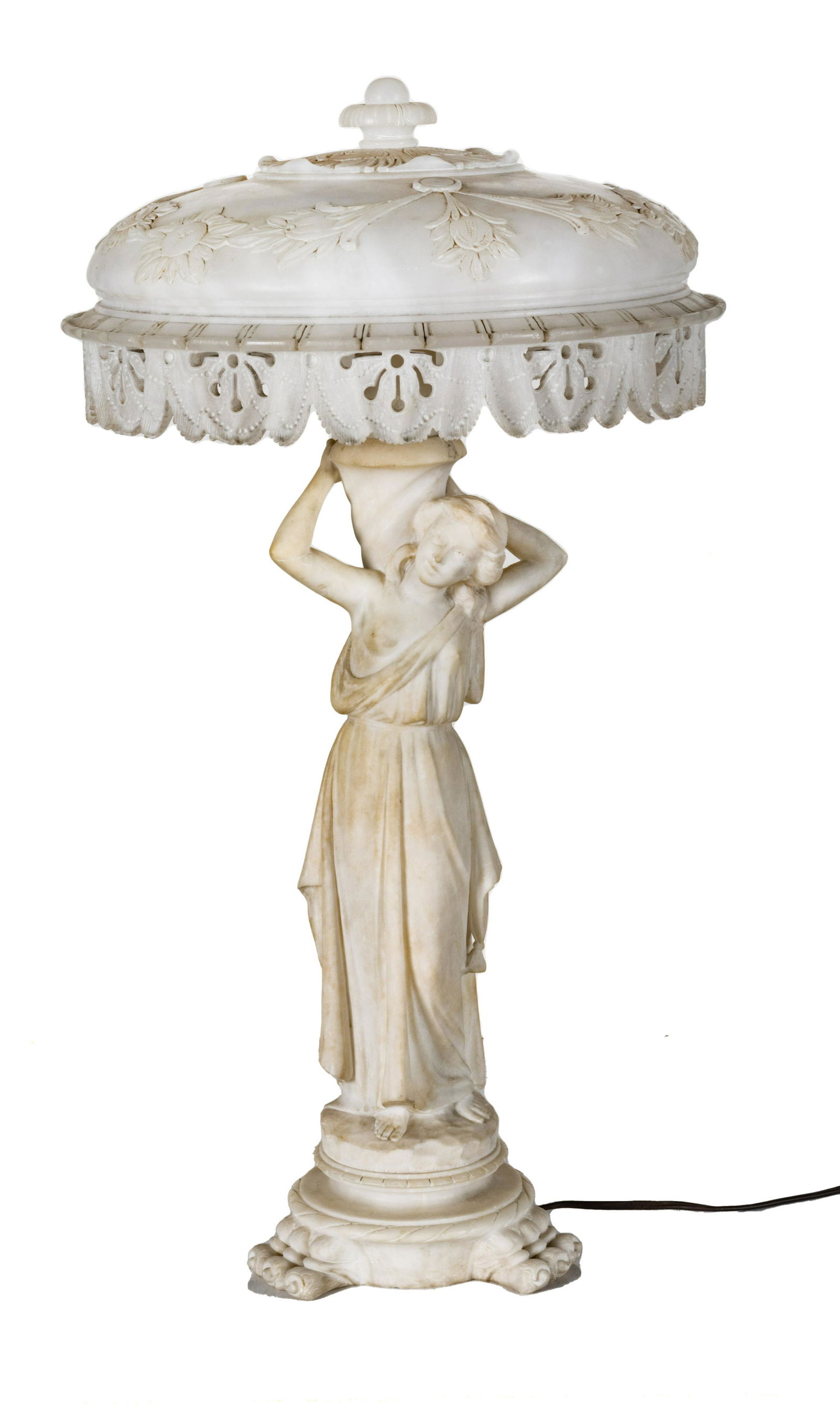 ITALIAN MARBLE AND ALABASTER FIGURAL LAMP, C 1910 H 30", DIA 16" (1 of 5)