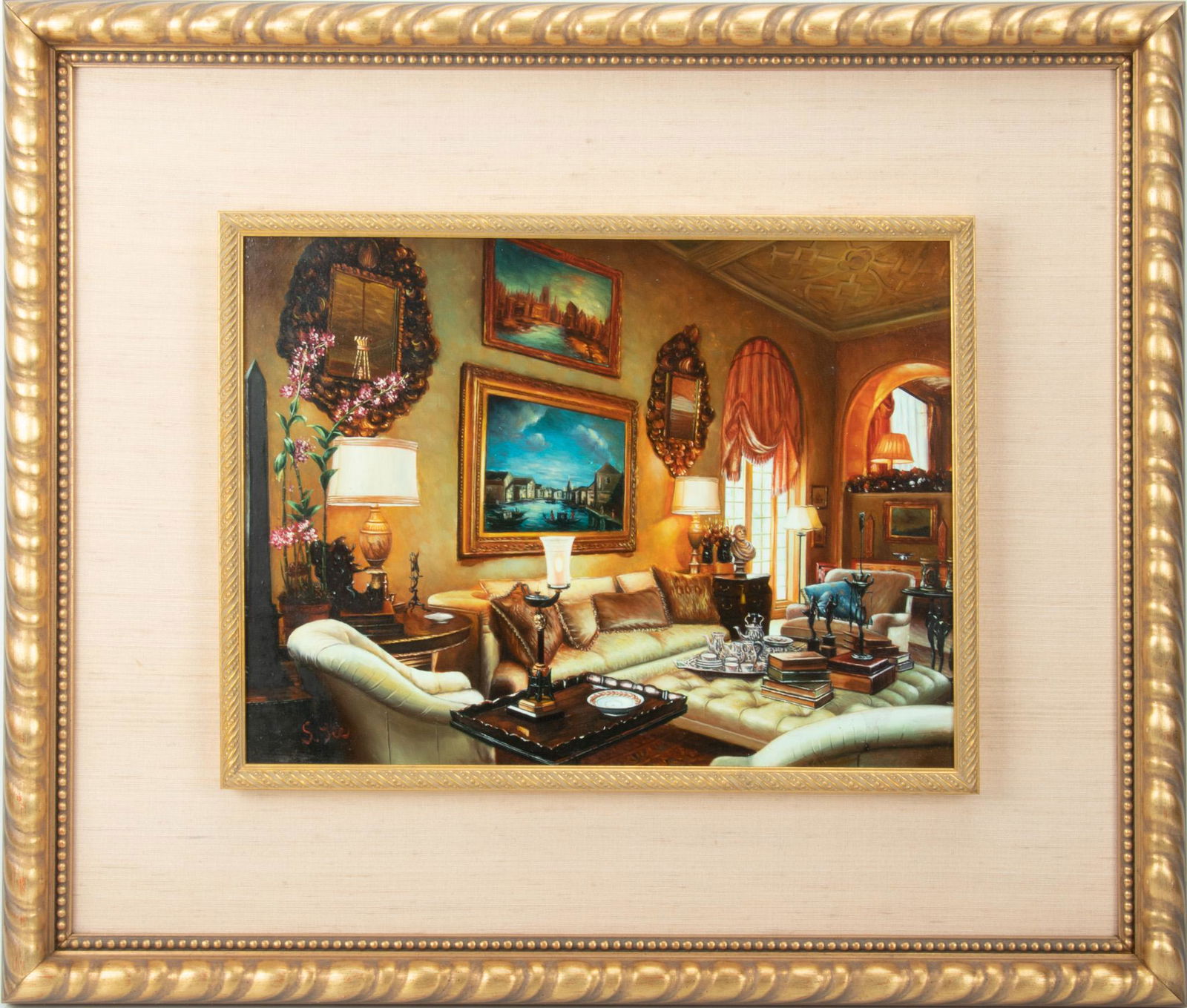 S. LEE, OIL ON PANEL, H 12", W 16", INTERIOR SCENE (1 of 4)