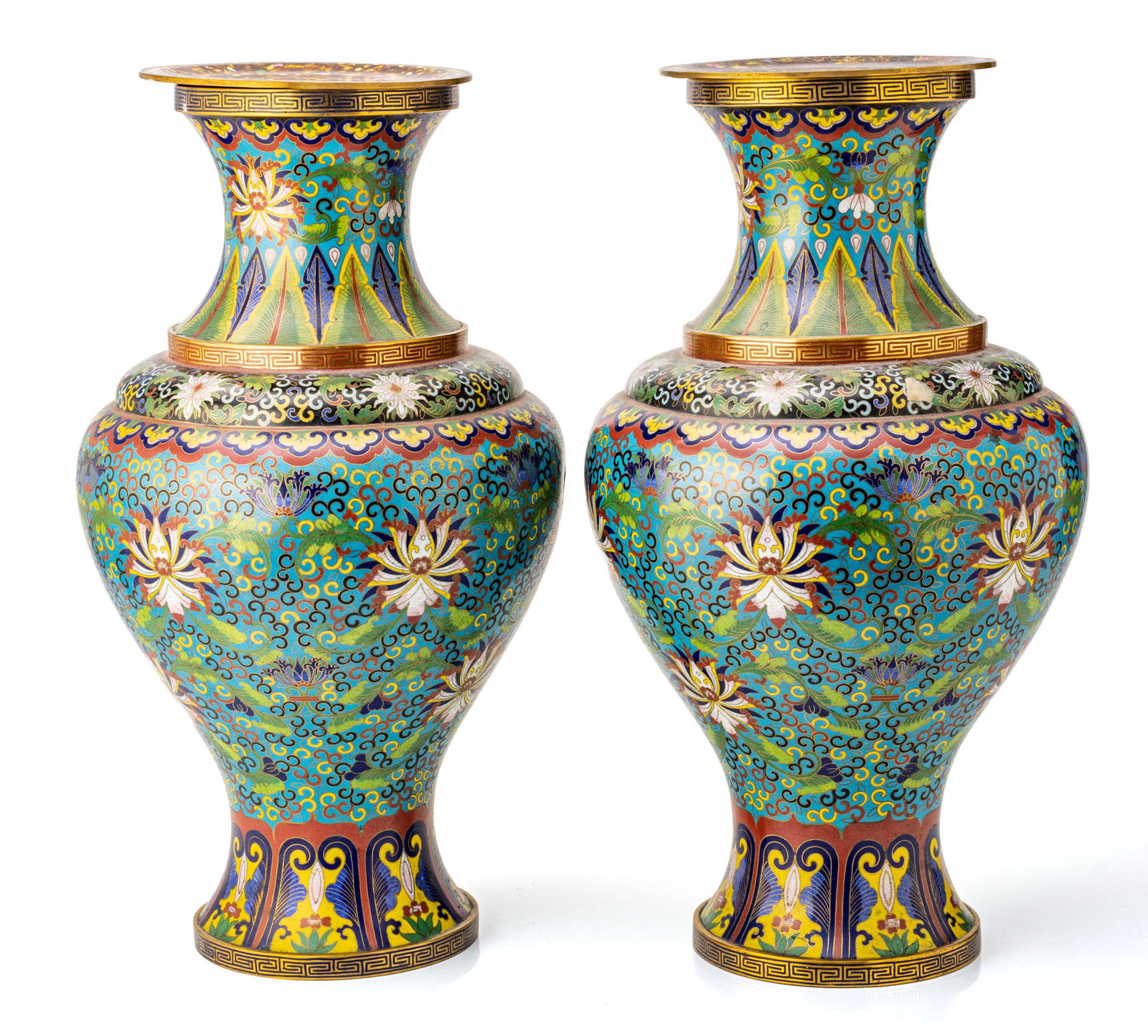 PAIR OF CHINESE CLOISONNE VASES, H 19.5" DIA 11" (1 of 5)