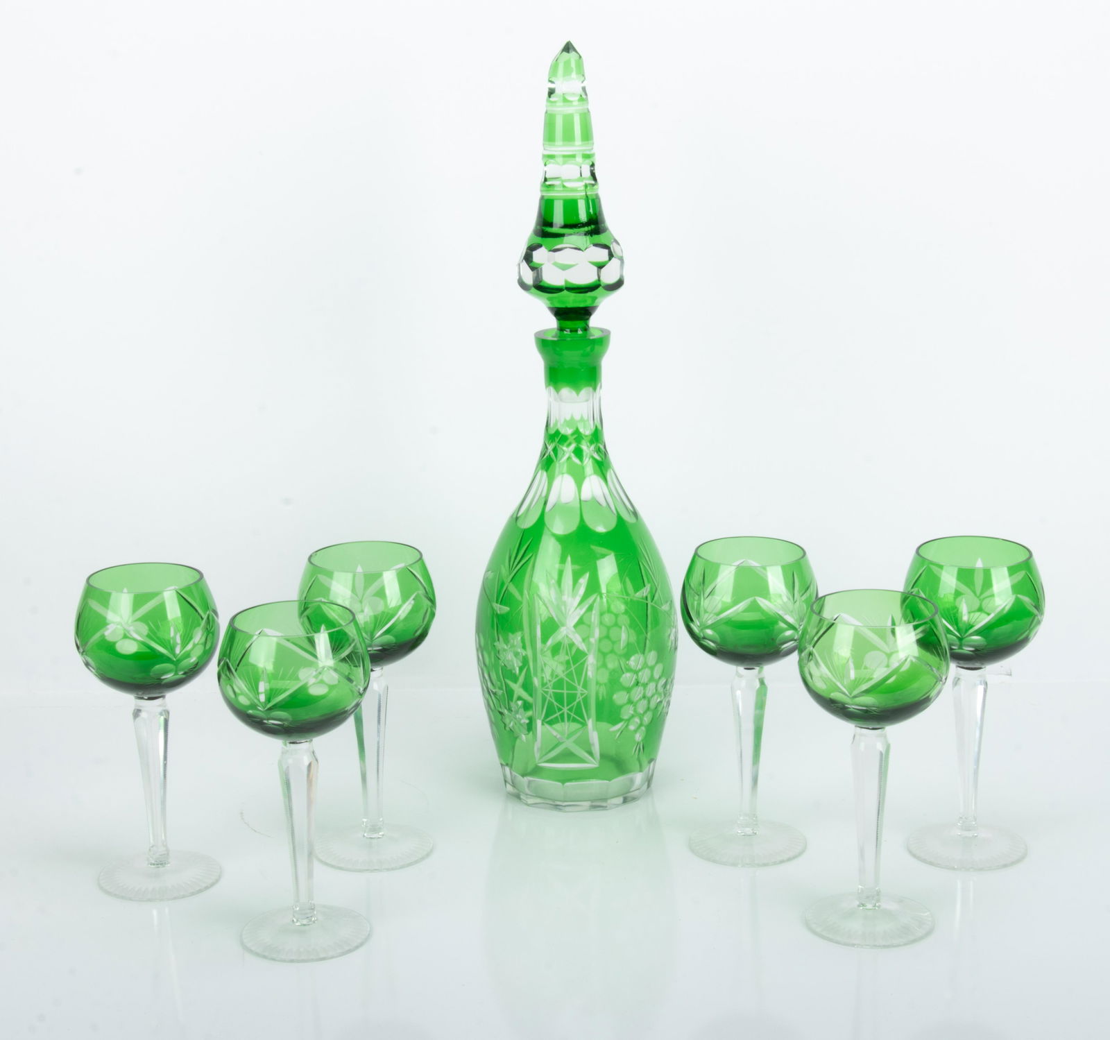 BOHEMIAN GLASS DECANTER & CORDIAL SET, 7 PCS, H 8"-19" (1 of 3)