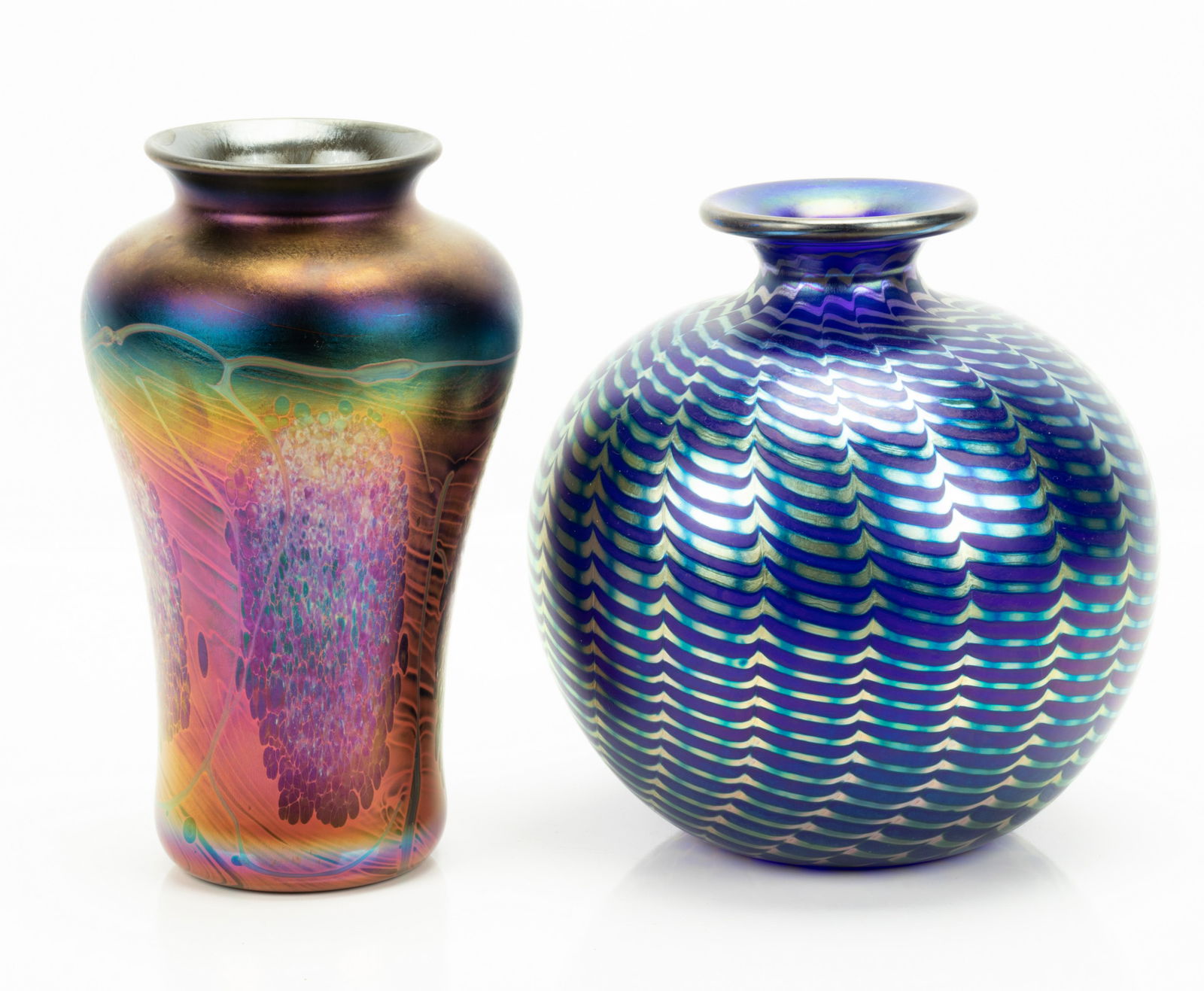 STEVEN CORREIA AND CARLSON ART GLASS VASES, LATE 20TH C., TWO PIECES, H 6" AND 7" (1 of 3)