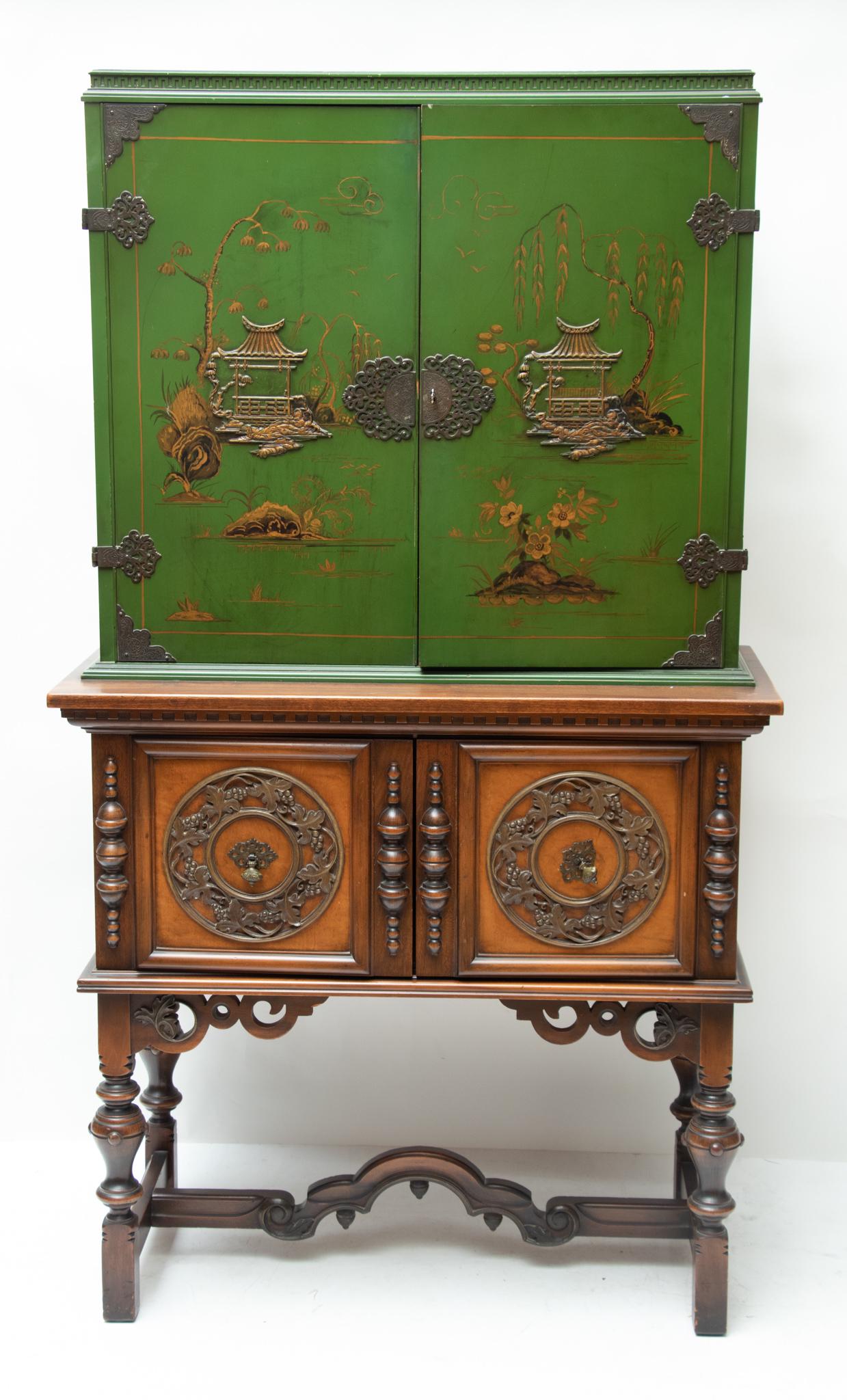CHINOISERIE DECORATED CABINET, C. 1920 H 65", W 37", D 17" (1 of 5)