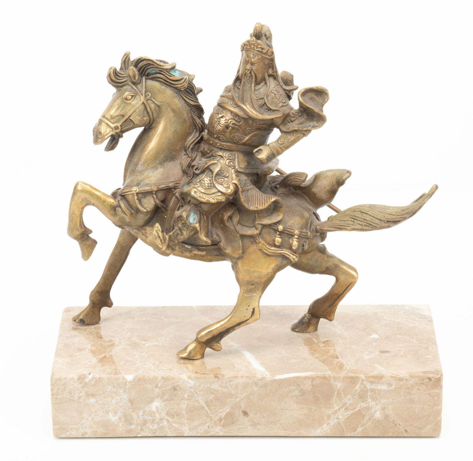 CHINESE BRONZE SCULPTURE, 20TH C, H 7", W 6", WARRIOR ON HORSEBACK (1 of 5)