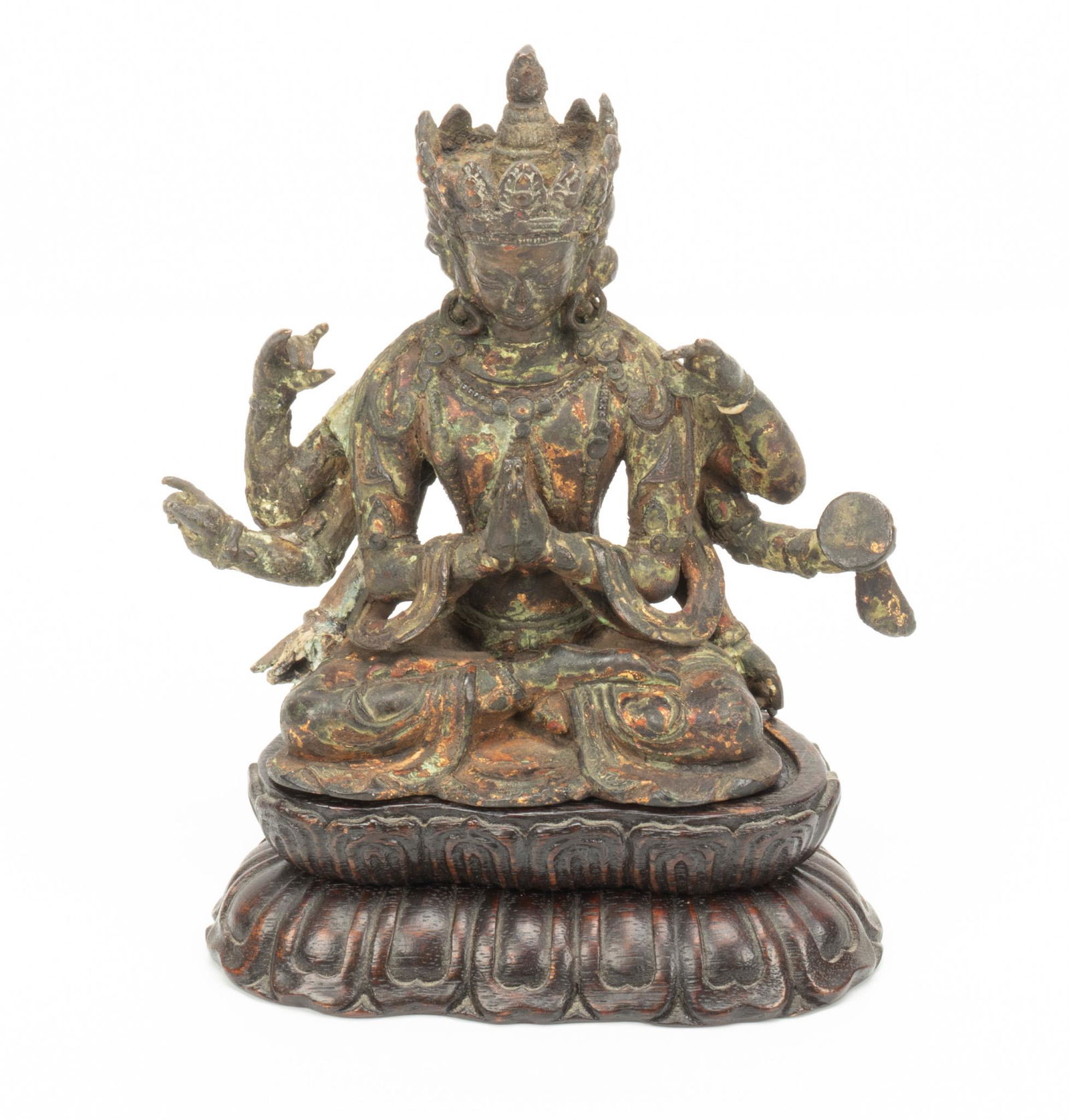 INDIAN BRONZE SCULPTURE, H 5", W 5", SEATED DEITY (1 of 5)