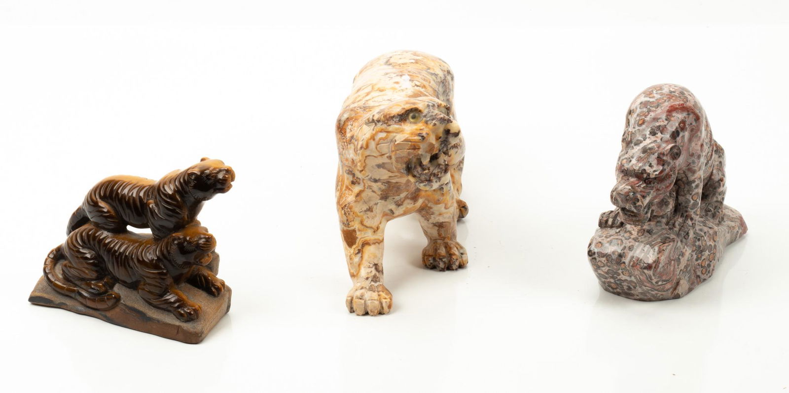 TIGER EYE AND JASPER CARVED STONE ANIMALS, 3 PCS, L 5" - 10" AFRICAN (1 of 4)
