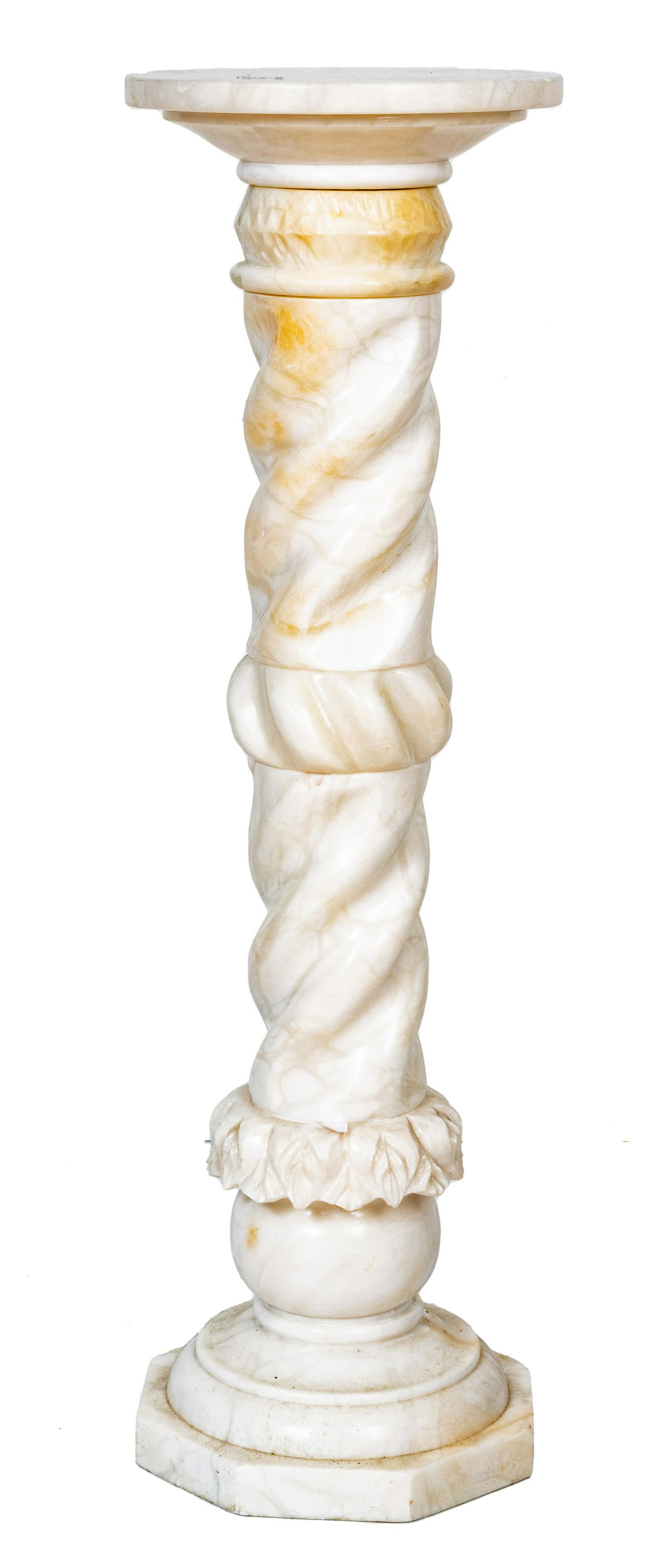 CARVED MARBLE SPIRAL FORM PEDESTAL, H 40", DIA 12" (1 of 2)