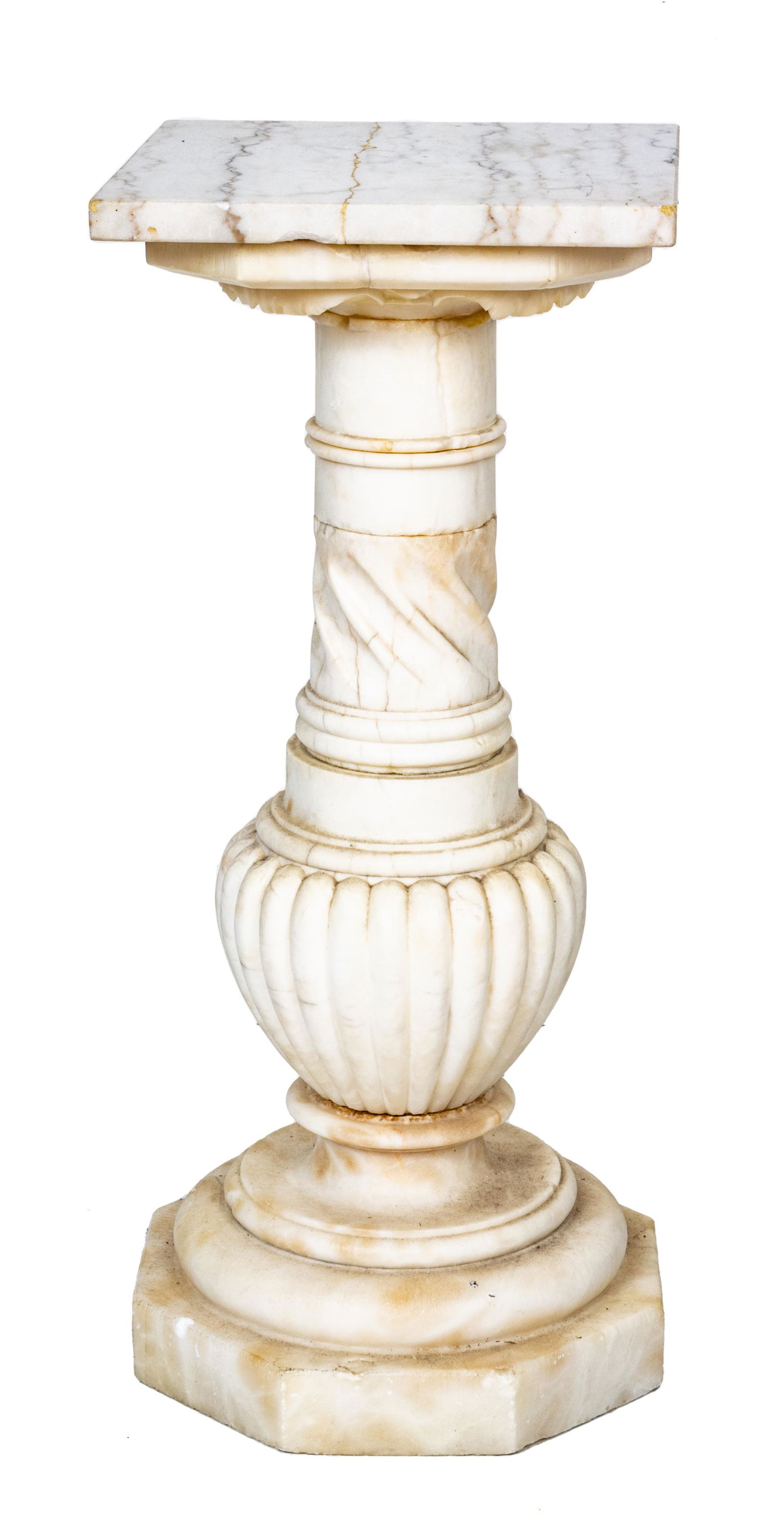 CARVED MARBLE PEDESTAL, H 28", W 12" (1 of 3)