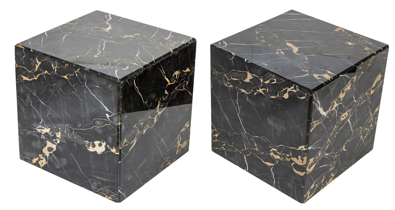 BLACK MARBLE CUBE PEDESTAL BASES, PAIR, H 12.5", W 12" (1 of 2)