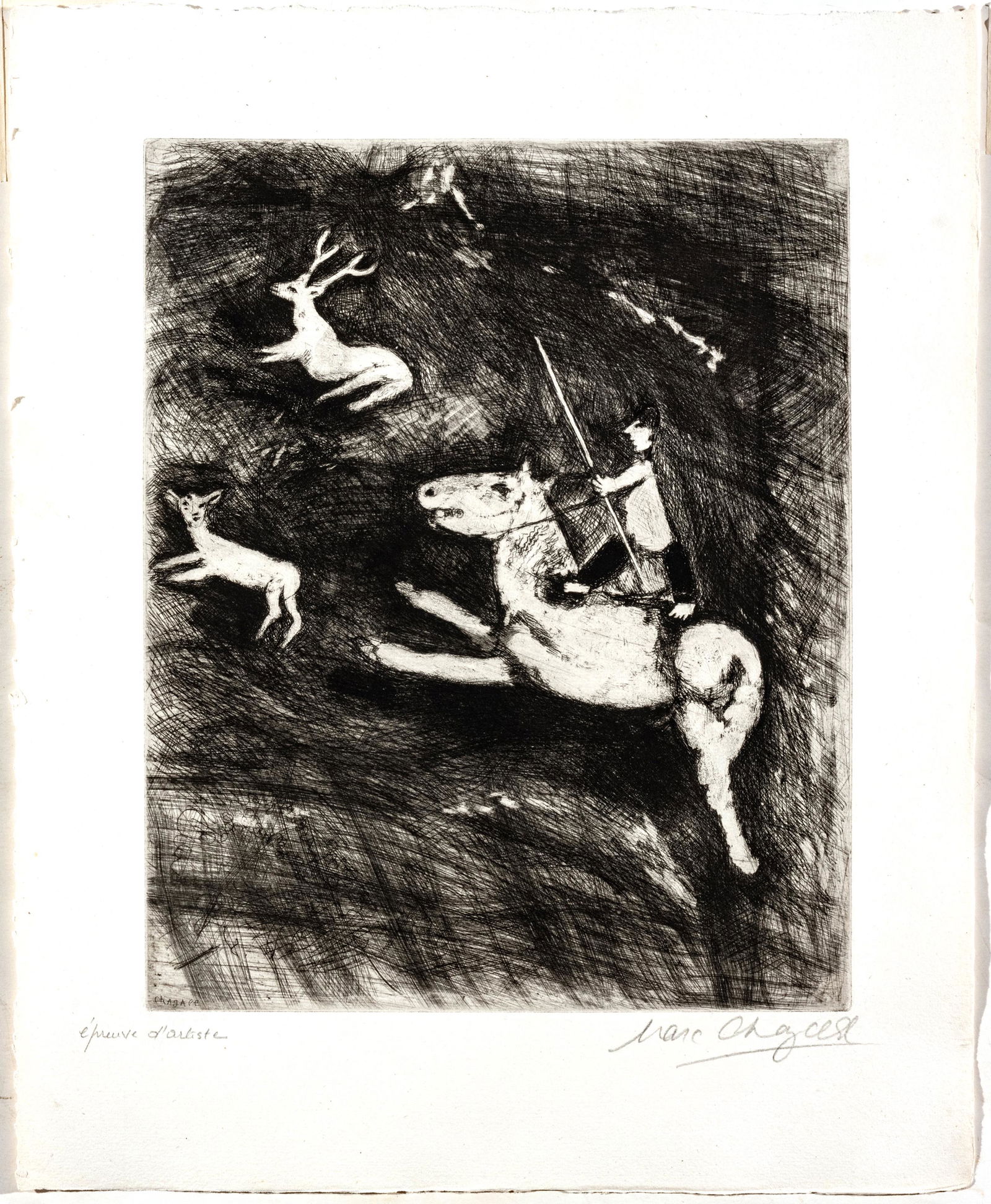 MARC CHAGALL (FRENCH/RUSSIAN, 1887-1985) ETCHING AND DRYPOINT ON MONTVAL LAID PAPER, WITH WATERMARK, (1 of 5)