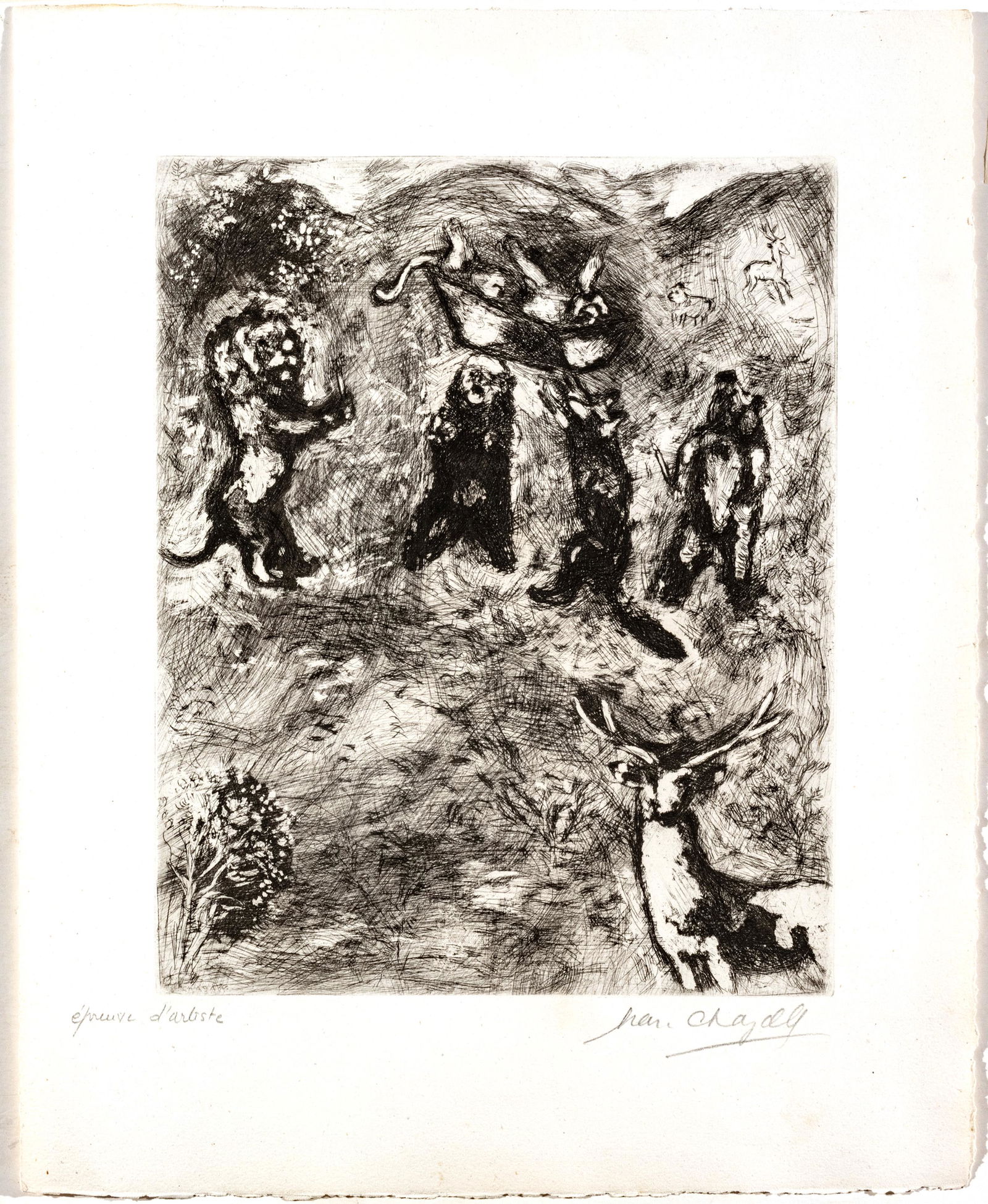 MARC CHAGALL (FRENCH/RUSSIAN, 1887-1985) ETCHING ON MONTVAL LAID PAPER, 1927-30 H 11.625" W 9.375" (1 of 5)