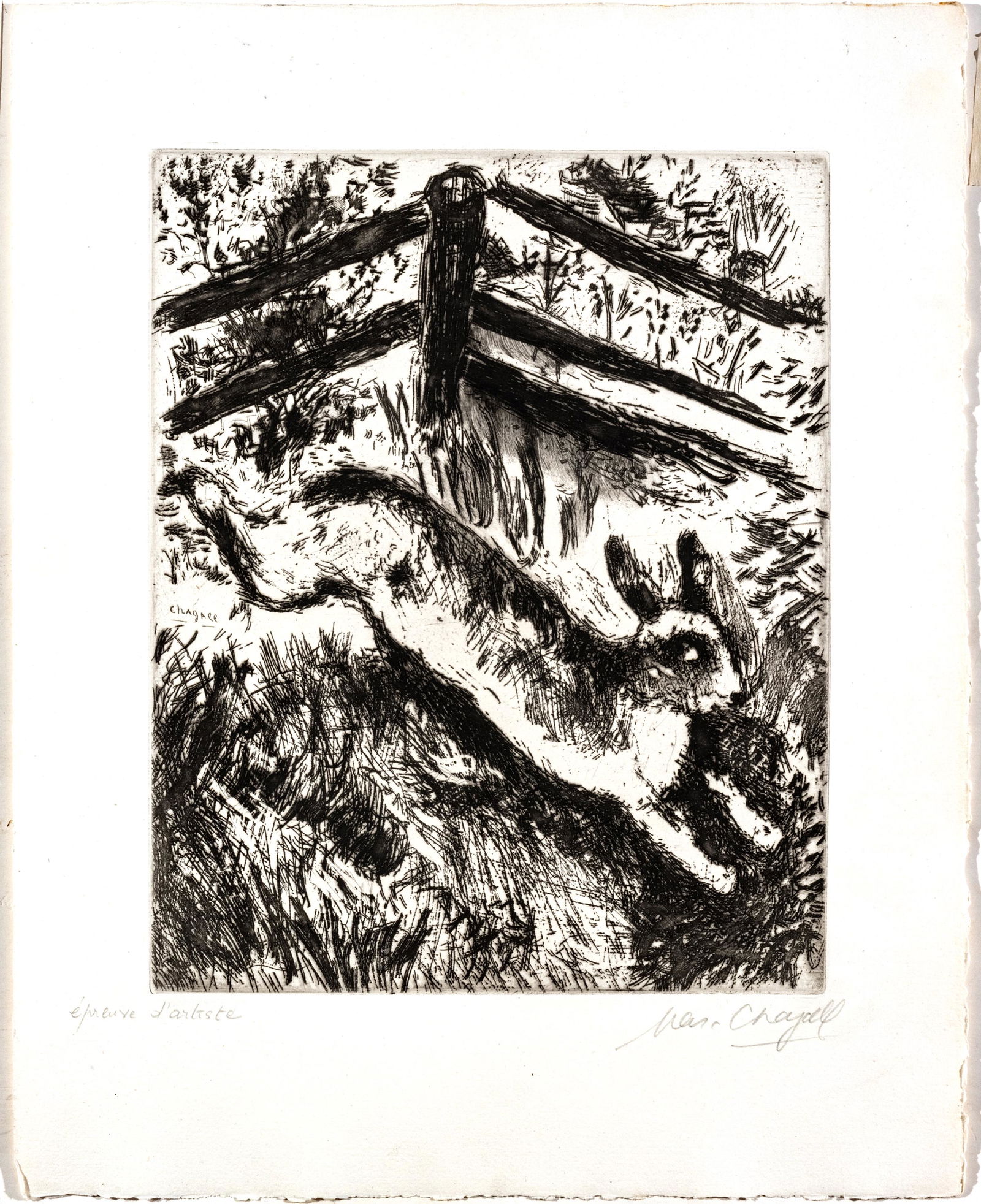 MARC CHAGALL (FRENCH/RUSSIAN, 1887-1985) ETCHING ON MONTVAL LAID PAPER, 1927-30 H 11.625" W 9.375" (1 of 5)