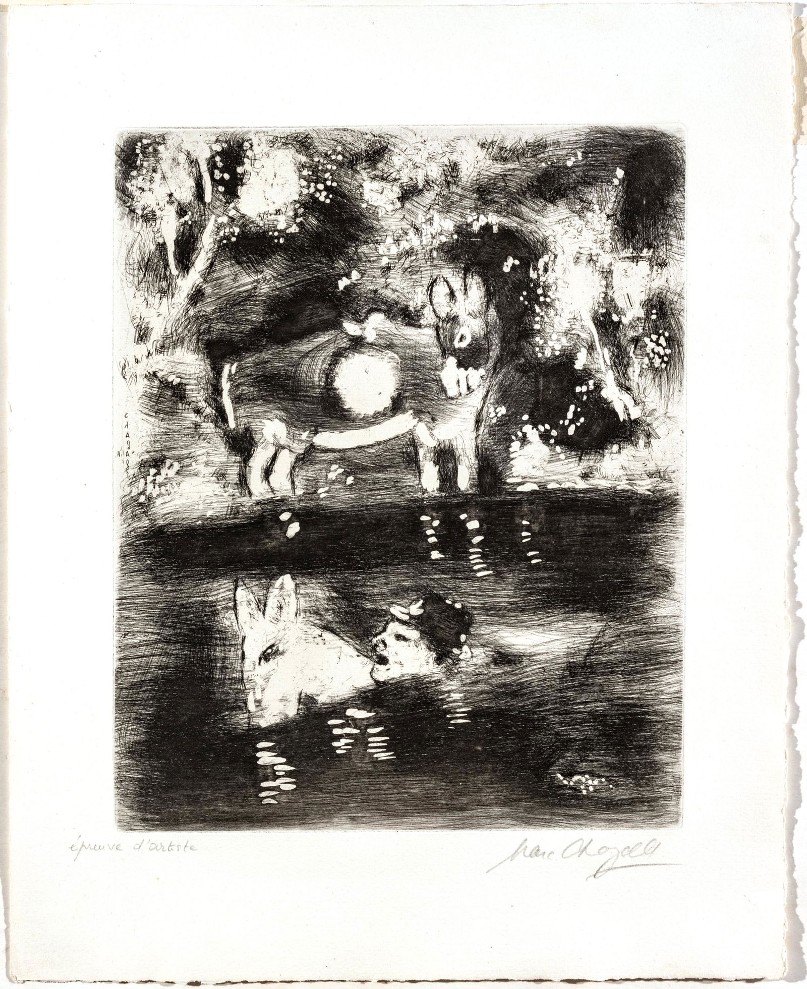 MARC CHAGALL (FRENCH/RUSSIAN, 1887-1985) ETCHING ON MONTVAL LAID PAPER, 1927-30 H 11.75" W 9.5" (1 of 5)