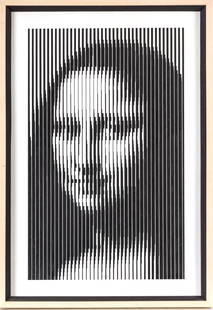 YVARAL JEAN-PIERRE VASARELY (FRENCH 1934-2002) ACRYLIC ON BOARD 1991 H 35.25" W 23.5" "MONA LISA: YVARAL JEAN-PIERRE VASARELY (FRENCH 1934-2002) ACRYLIC ON BOARD 1991 H 35.25" W 23.5" "MONA LISA SYNTHETISEE" Signed lower center, with YVR116, YVARAL, titled "MONA LISA SYNTHETISEE", dated "1991",