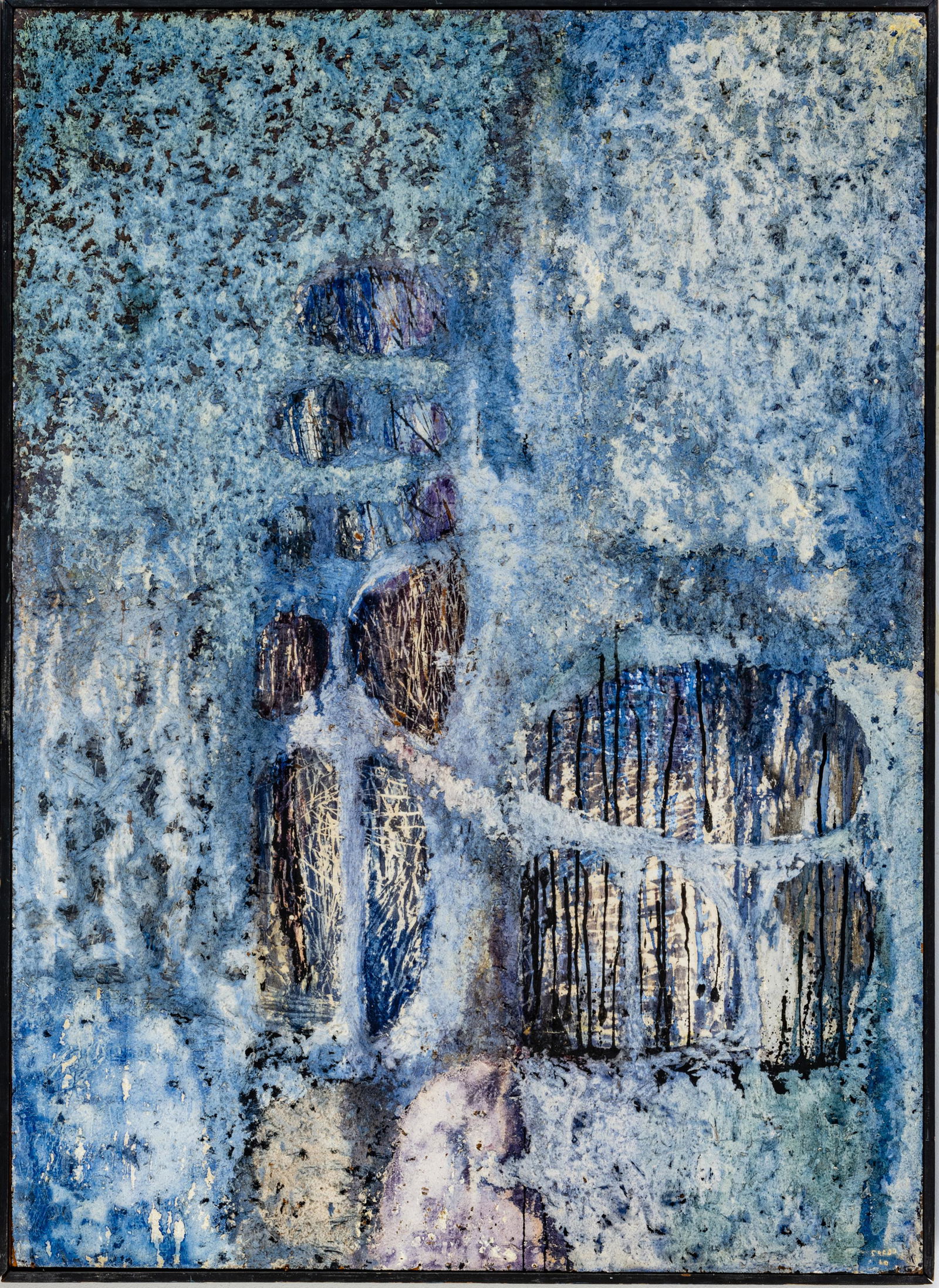 ENRIQUE SARDA (VENEZUELAN, B. 1922), MIXED MEDIA ON MASONITE, 1960, H 48", W 35.5" BLUE HIGHLY (1 of 4)