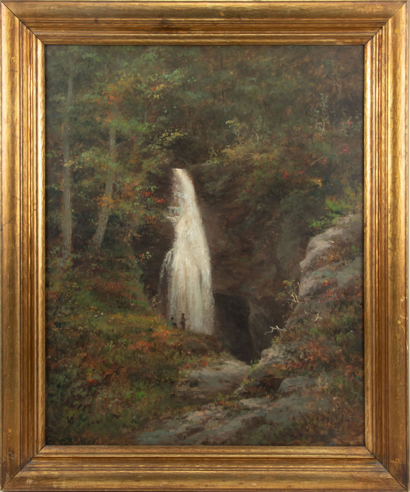 GEORGE FRANK HIGGINS (MASSACHUSETTS, 19TH C) OIL ON CANVAS, H 27", W 22", WATERFALL LANDSCAPE (1 of 4)
