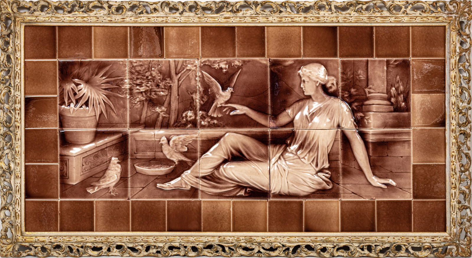 TILE RELIEF BY AMERICAN ENCAUSTIC TILING CO CIRCA 1910, H 17" W 35" (1 of 4)
