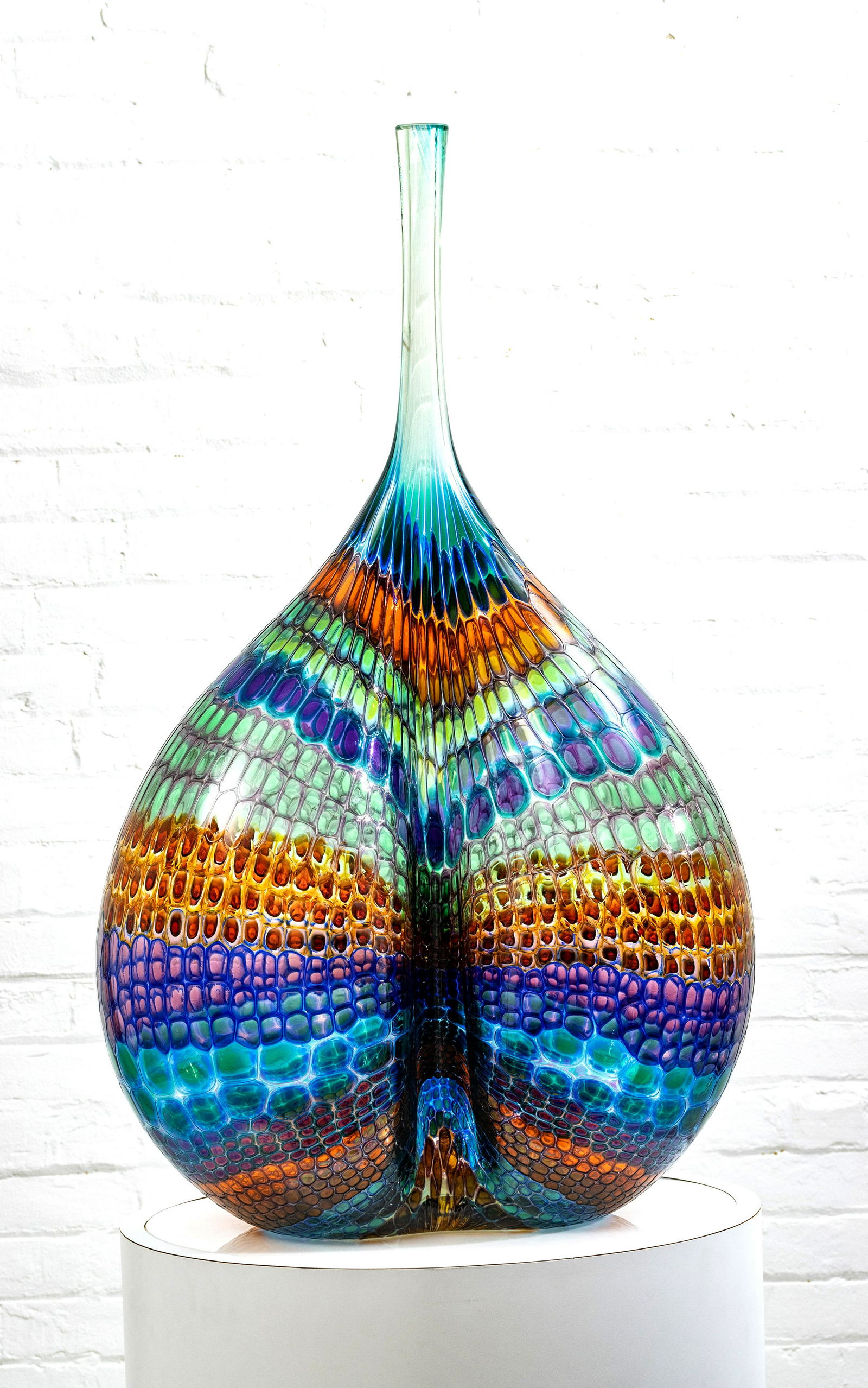 STEPHEN ROLFE POWELL (AMERICAN 1951-2019) HAND-BLOWN GLASS MURRINE VASE, 1993 H 36" W 21.5" (1 of 6)