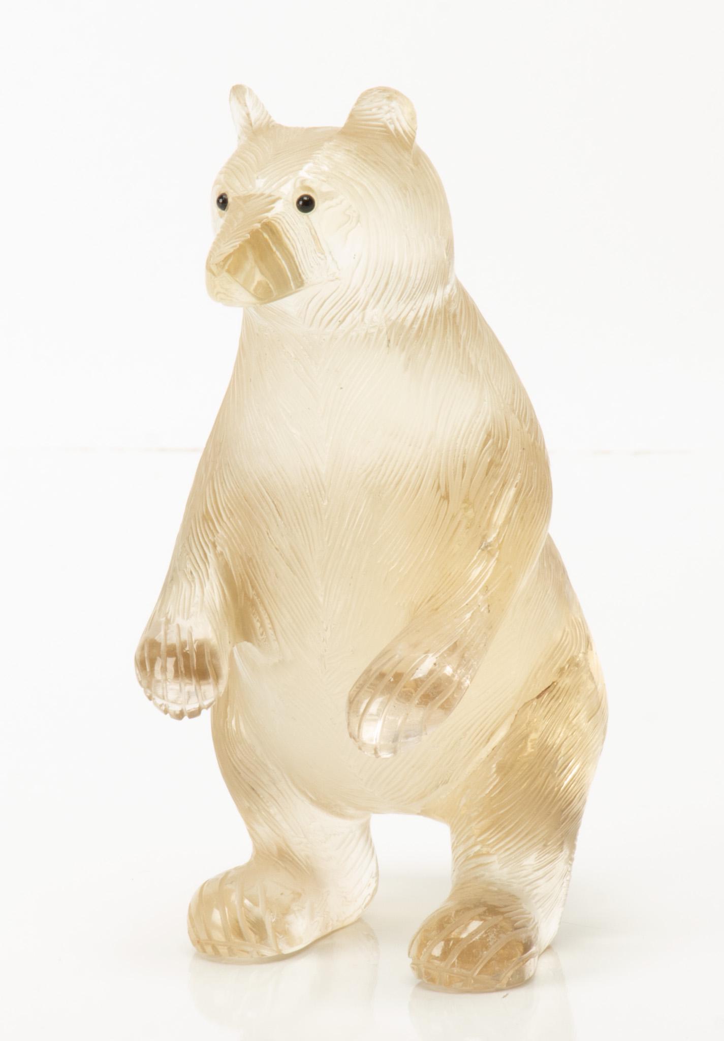 CARVED QUARTZ STANDING SCULPTURE OF A BEAR, H 4.75" L 2" (1 of 5)