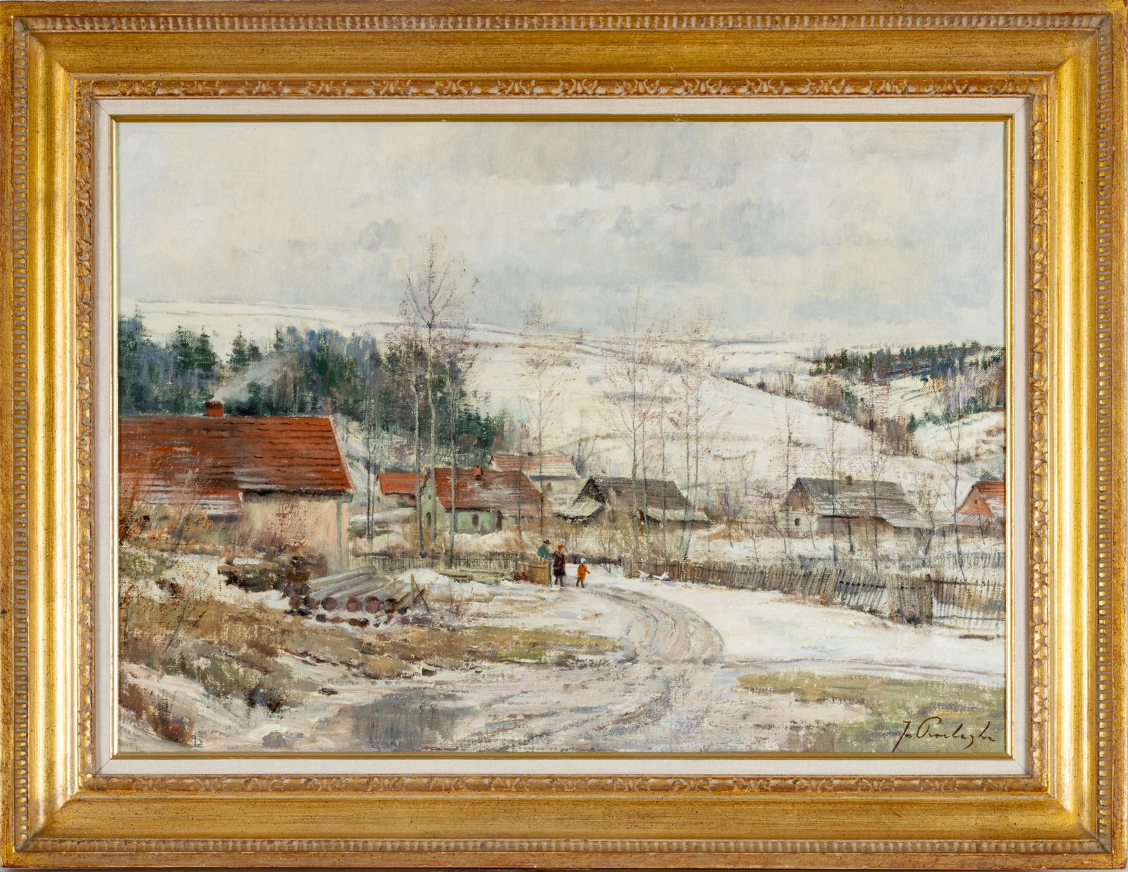 JOSEF PROCHAZKA (CZECH, 1909-1984), OIL ON CANVAS, H 19.5", W 27.5", WINTER SCENE (1 of 4)