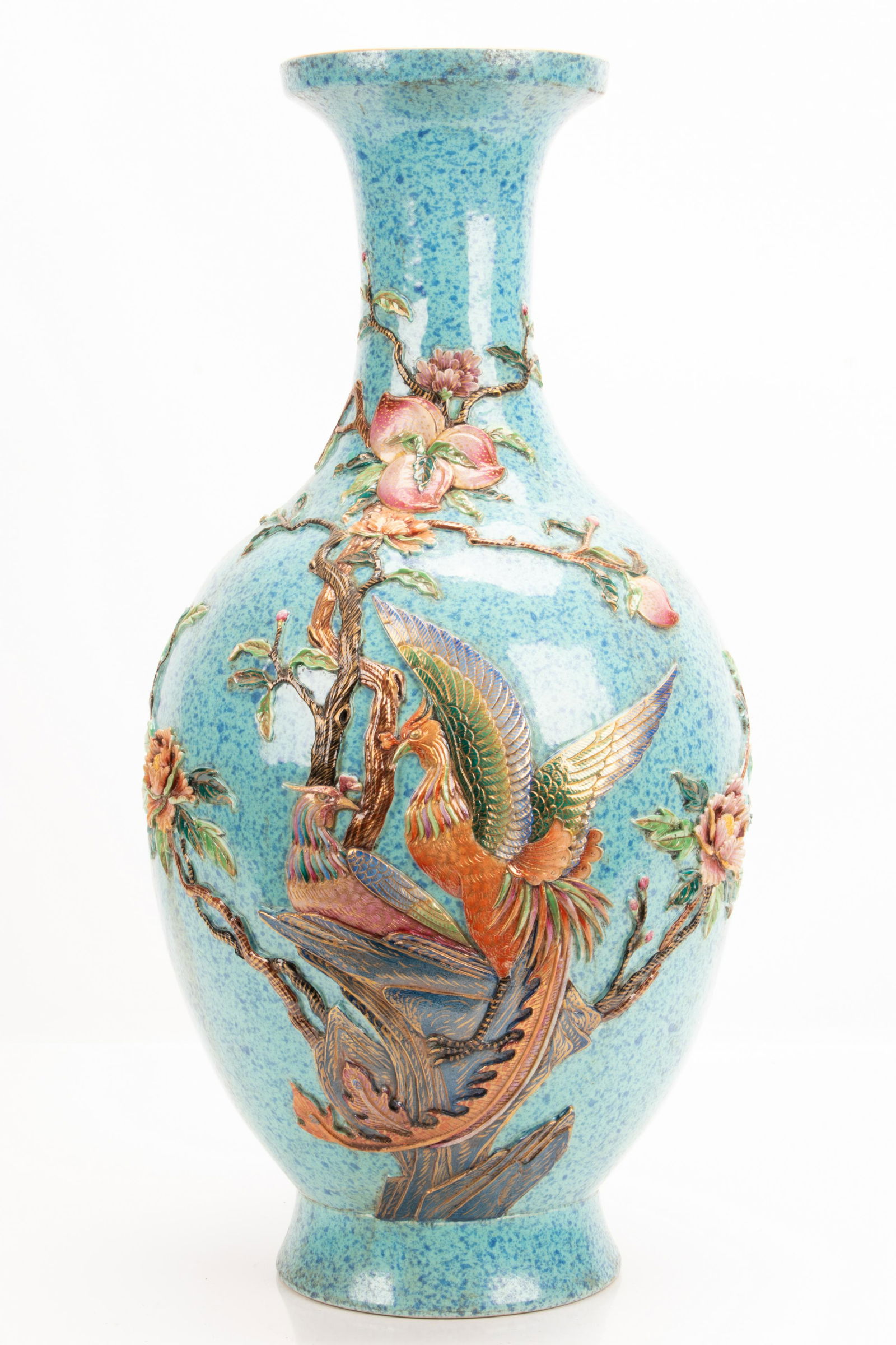 CHINESE POLYCHROME PORCELAIN VASE, H 18", DIA 9" (1 of 6)