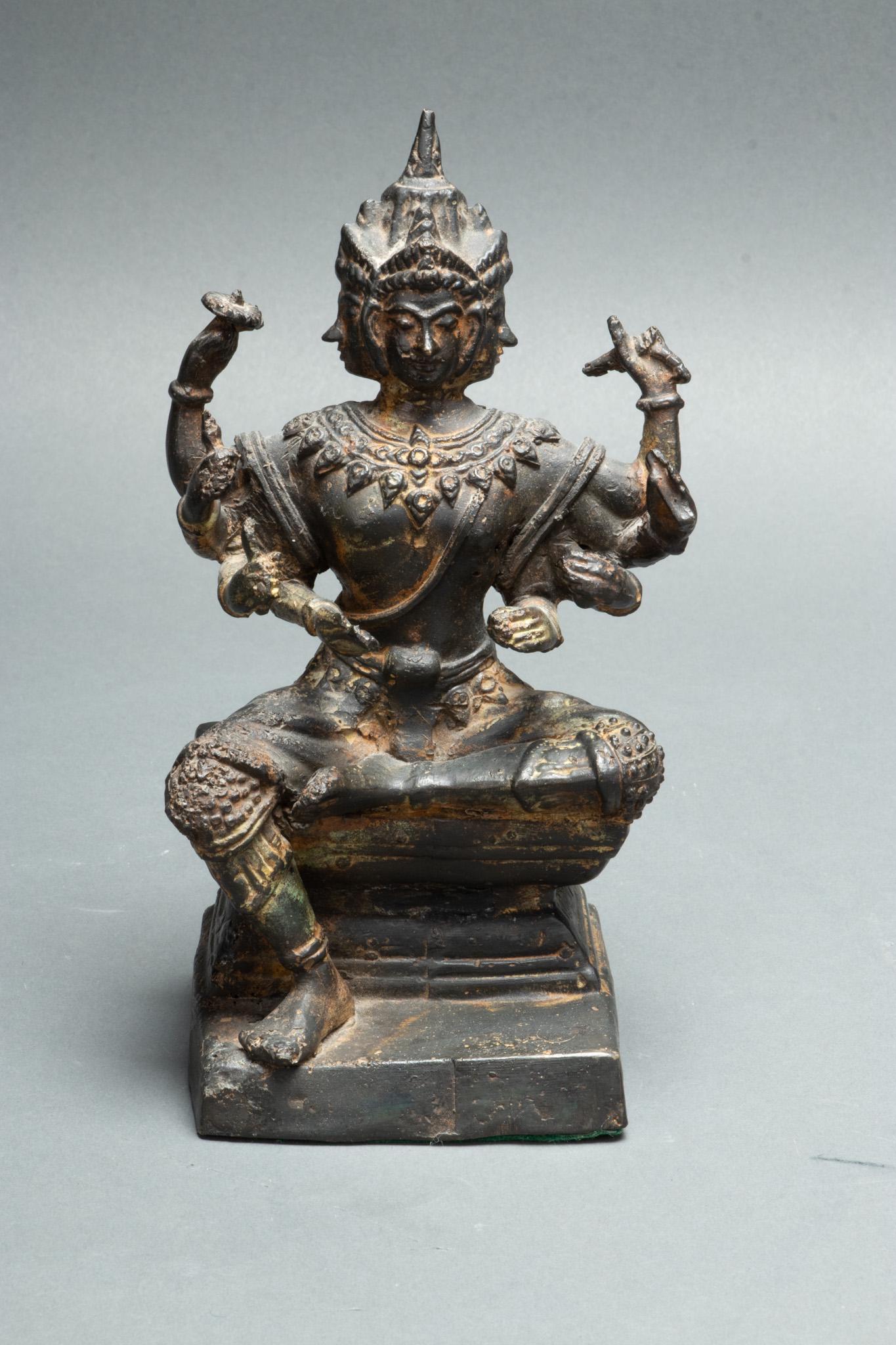 INDIAN BRONZE SCULPTURE, H 8", W 4.5", HINDU GOD, BRAHMA (1 of 4)