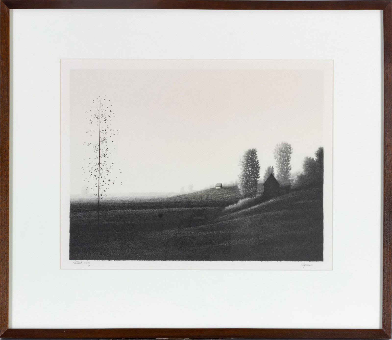 ROBERT KIPNISS, (AMERICAN, 1931) LITHOGRAPH ON WOVE PAPER, 1979 H 10" W 13" SHADOWED FIELDS II (1 of 6)