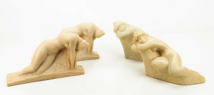 VINCENT GLINSKY (RUSSIAN, 1895-1975) CAST RESIN SCULPTURES, 20TH C, 4 PCS, H 7", W 11.5"-13": VINCENT GLINSKY (RUSSIAN, 1895-1975) CAST RESIN SCULPTURES, 20TH C, 4 PCS, H 7", W 11.5"-13" A collection of four cast resin sculpture by Vincent Glinsky. Depicting four recumbent female nudes on natu