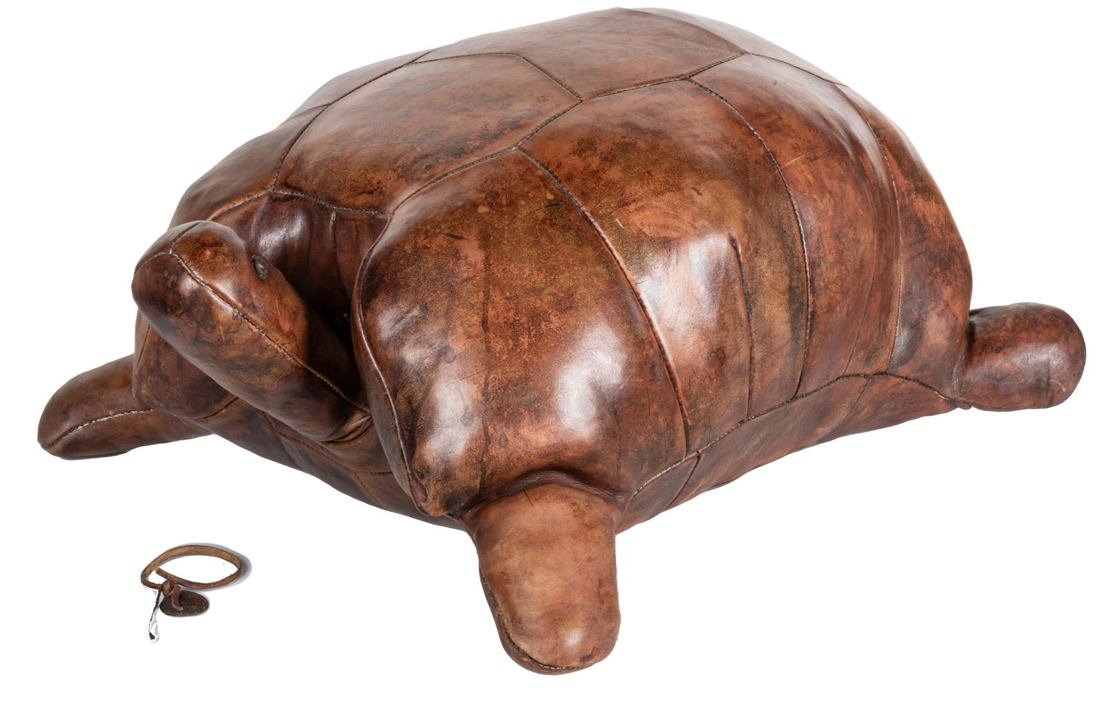 DIMITRI OMERSA FOR ABERCROMBIE & FITCH, ENGLISH LEATHER TURTLE FORM OTTOMAN, H 12", L 22" (1 of 5)