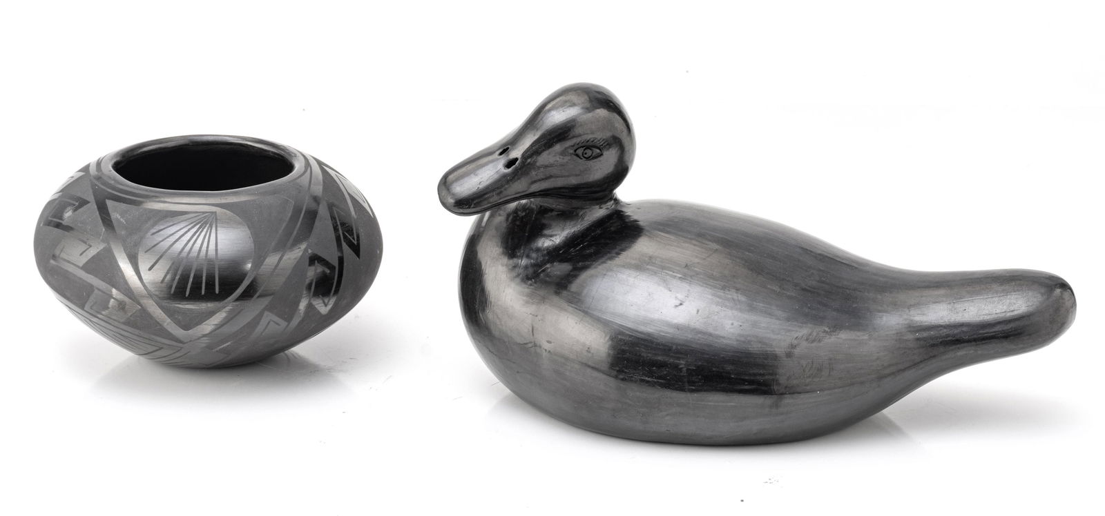 SANTA CLARA POTTERY, DUCK AND VASE, H 3.75"-5.5" (1 of 6)