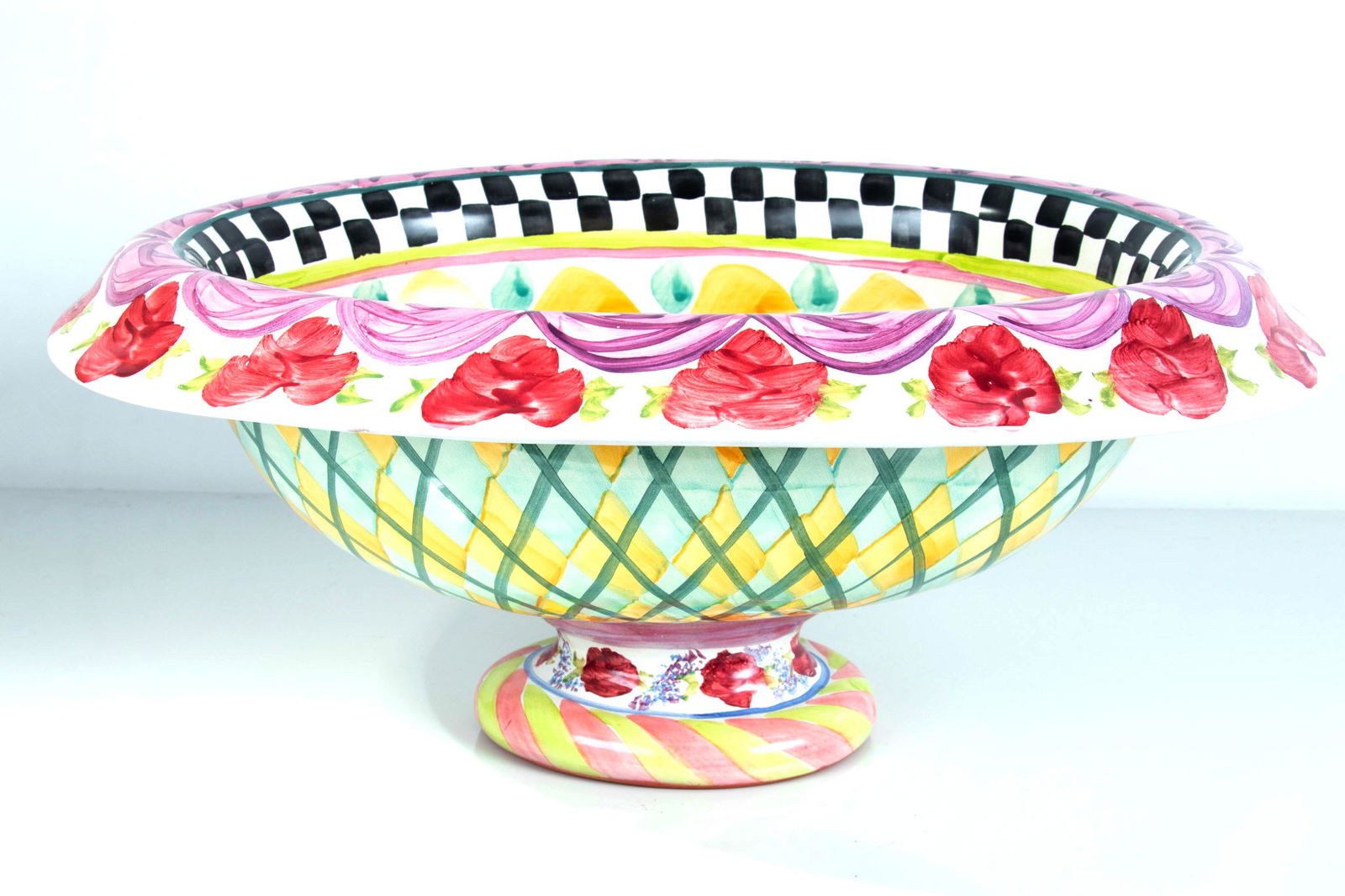 MACKENZIE-CHILDS TERRACOTTA CENTERPIECE BOWL, H 8", L 18" (1 of 5)