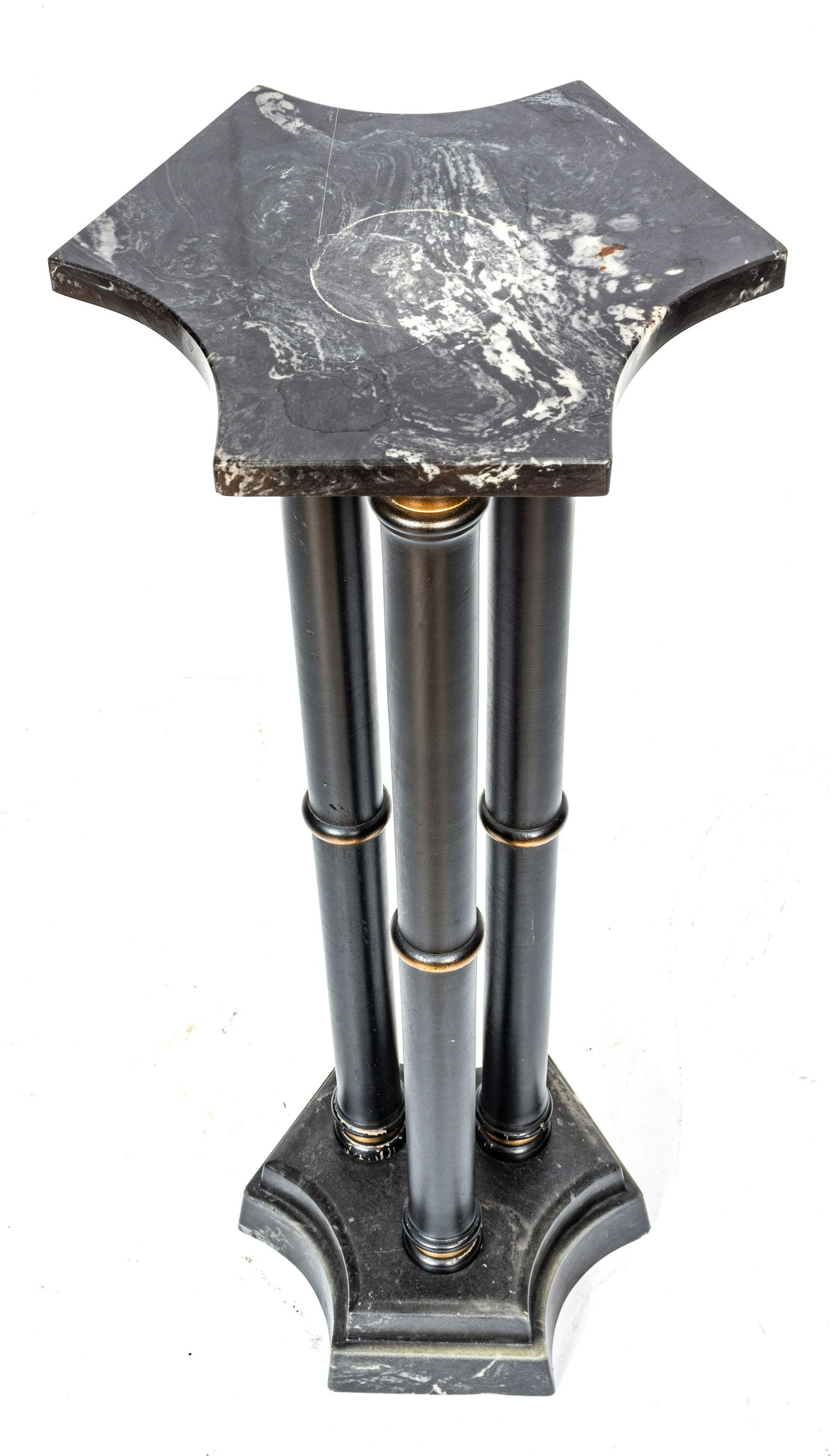 BLACK MARBLE THREE COLUMN PEDESTAL, H 34.25", DIA 12" (AT BASE) (1 of 3)