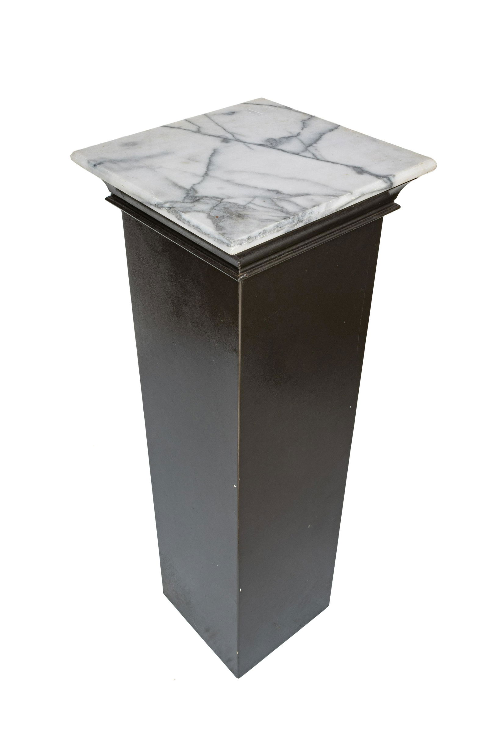 MARBLE TOP ON PAINTED WOOD PEDESTAL, H 41.5", W 14" (1 of 2)