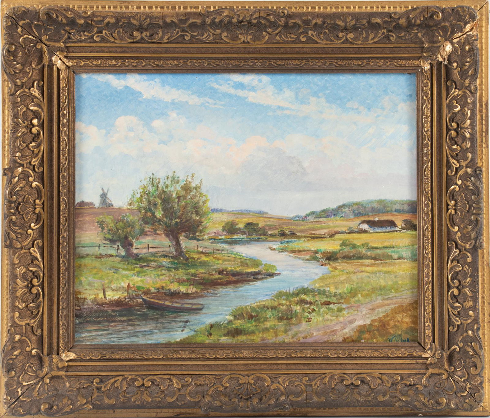 VICKEL, OIL ON MASONITE, H 9.5", W 11.75", RIVER SCENE (1 of 3)
