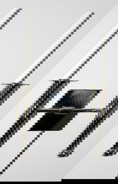 FREDERICK COOPER CHROME-PLATE SCONCE: FREDERICK COOPER CHROME-PLATE TWO-LIGHT SCONCE, H 17", W 11 1/2":Modern style, one sconce with two lights.