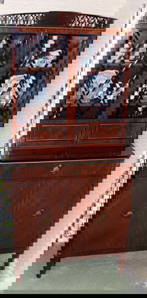 ROBERT IRWIN, MAHOGANY CHINA CABINET: ROBERT IRWIN, EMPIRE STYLE MAHOGANY CHINA CABINET, CIRCA 1930, H 69", W 31 1/2", MATE TO PRECEDING:Ex Margaret Fisher estate, Grosse Pointe Farms.