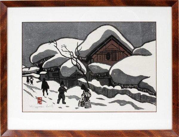 KIYOSHI SAITO (1907-97), WOODBLOCK PRINT: KIYOSHI SAITO (1907-97), WOODBLOCK PRINT, 10" X 15", IZU SNOW:Pencil signed. Framed. Kiyoshi Saito, Japanese, 1907-1997.