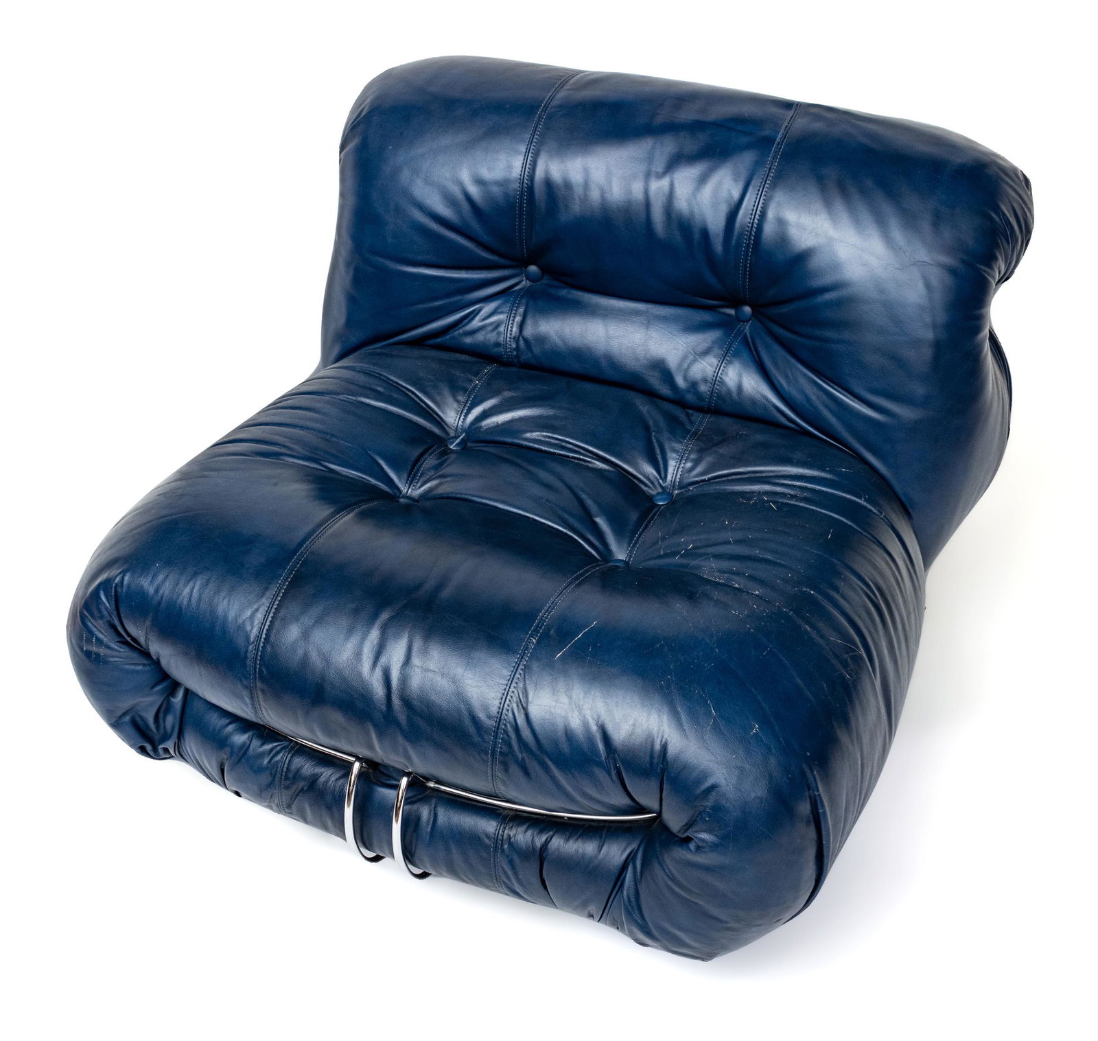 Afra & Tobia Scarpa (Italy), Cassina for Atelier Int. Leather & Chromed Metal Soriana Side Chair: AFRA & TOBIA SCARPA (ITALY), CASSINA FOR ATELIER INT. LEATHER & CHROMED METAL SORIANA SIDE CHAIR CIRCA 1970S, H 25" W 34" D 36" Bears manufacturer's paper label affixed to the underside. Provenance: p