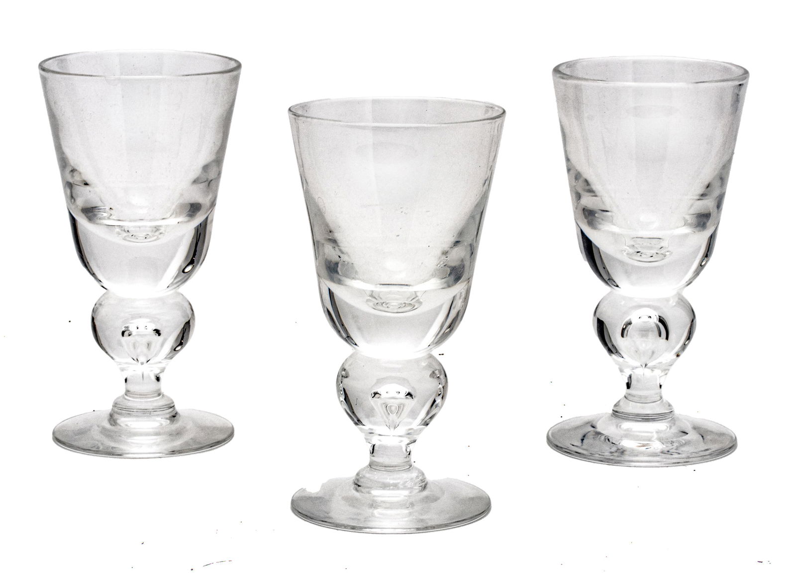 Steuben Teardrop Crystal Rhine Wine Goblets, Set Of 7, H 5”, Dia 2 5/8”: STEUBEN TEARDROP CRYSTAL RHINE WINE GOBLETS, SET OF 7, H 5", DIA 2 5/8" Signed on underside. From a home on Bluff Drive, Harbor Springs, Mich.