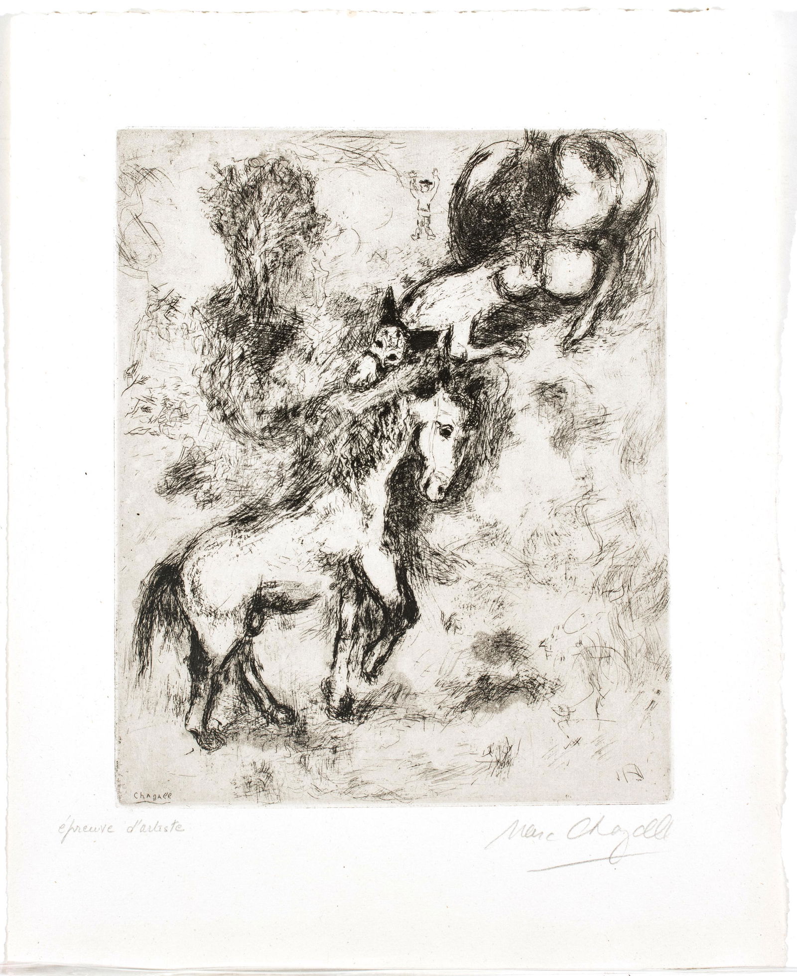 Marc Chagall (French/Russian, 1887-1887) Etching on Montval Laid Paper, C. 1927-31, L’Oiseau: Marc Chagall (French/Russian, 1887-1887) Etching On Montval Laid Paper, C. 1927-31, L'Oiseau Blesse D'une Fleche, H 11.7'' W 9.4'' L'Oiseau blesse d'une fleche (from Les fables de la Fontaine) Etching