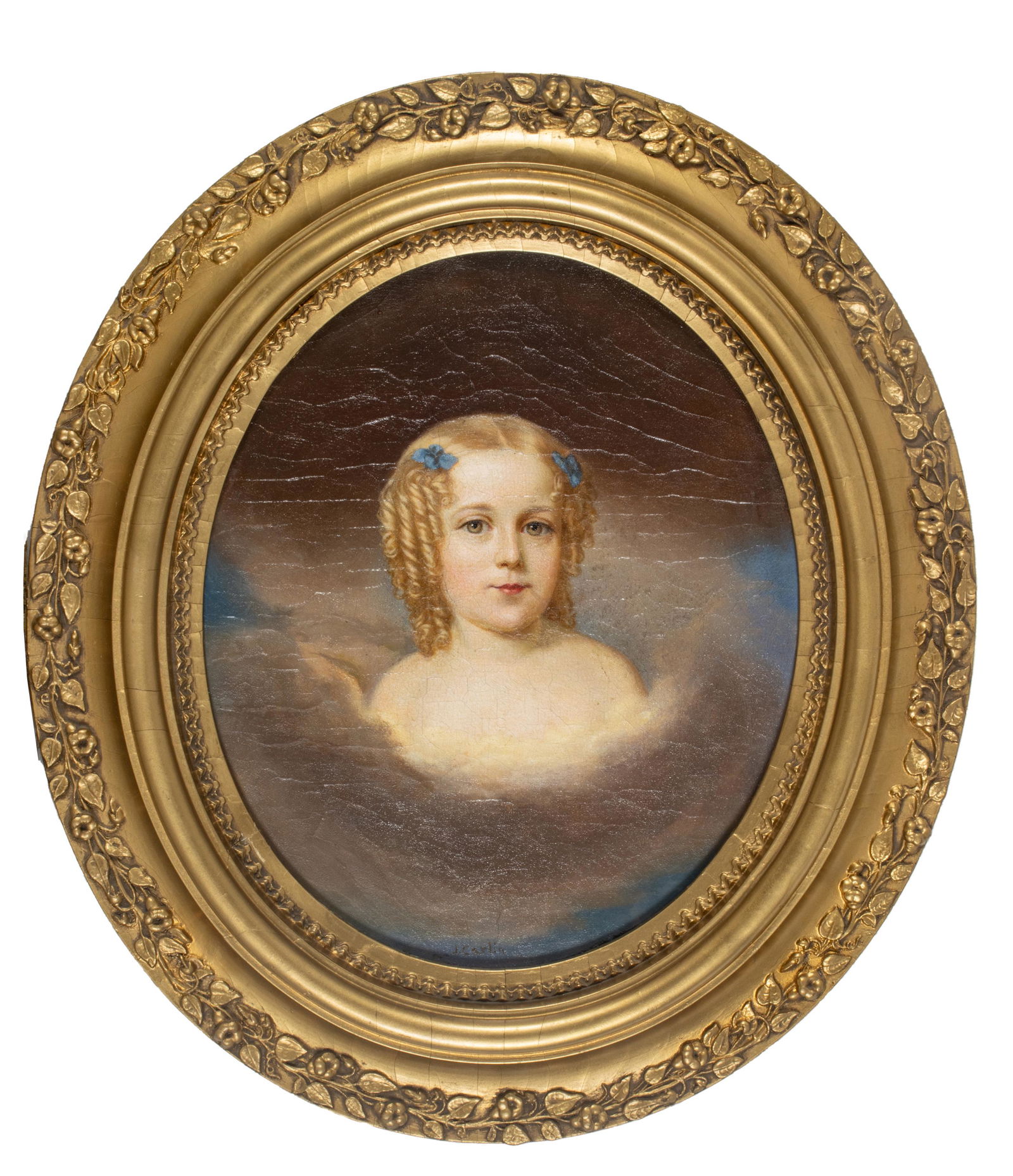 John Carlin, (American 1813-1891) Oil on Canvas, H 12”, W 10”, Portrait of a Young Girl: JOHN CARLIN, (AMERICAN 1813-1891) OIL ON CANVAS, H 12", W 10", PORTRAIT OF A YOUNG GIRL Signed lower center. Framed H 17.25", W 15.25".