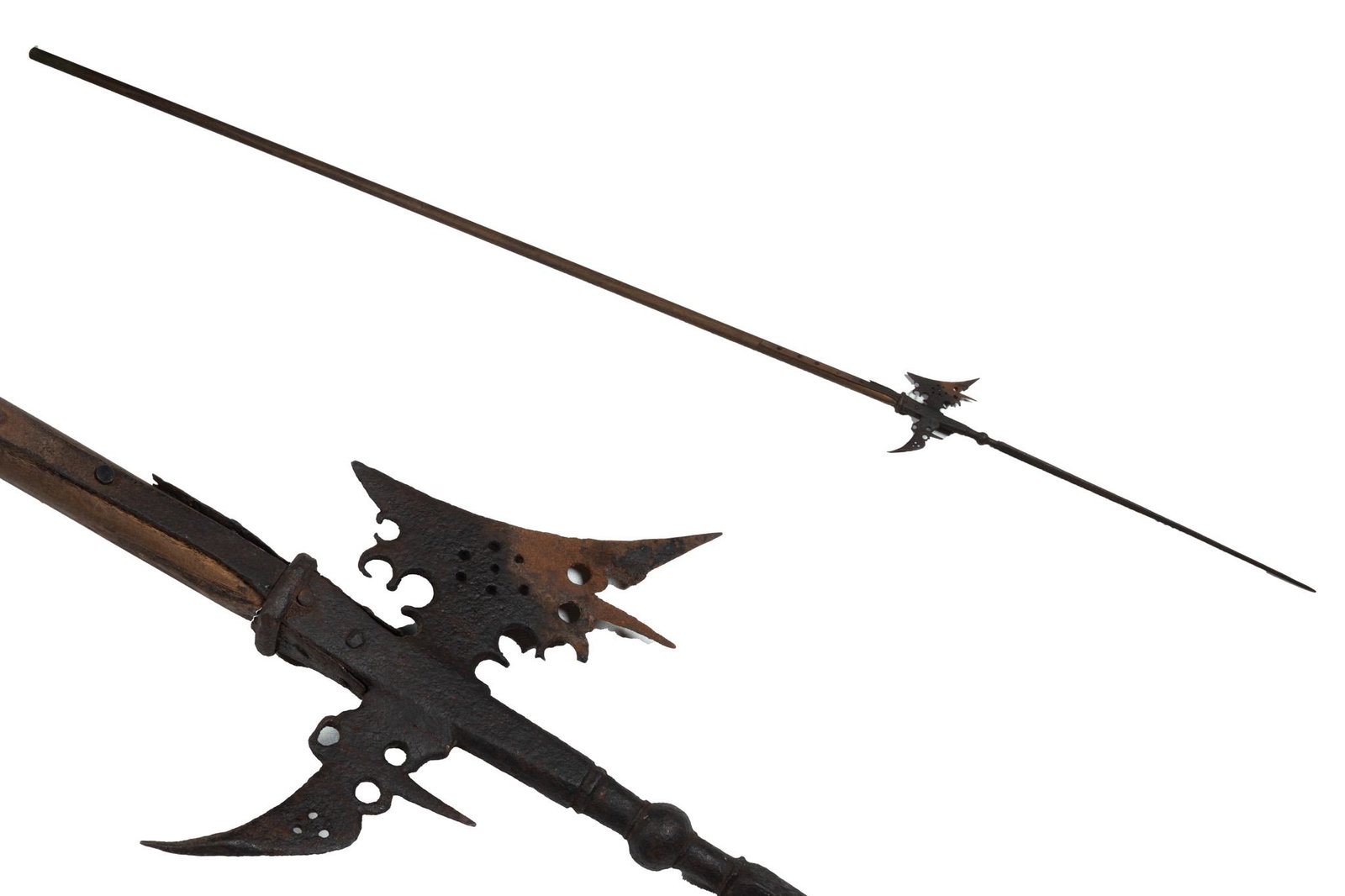 European Iron Halberd, C. 17th/18th C., L 30” (Head Only): EUROPEAN IRON HALBERD, C. 17TH/18TH C., L 30" (HEAD ONLY) Possibly Swiss. Having a pierced iron blade and beak. Replacement haft, overall length of 102", width of 9.5" at the blade. At one point there