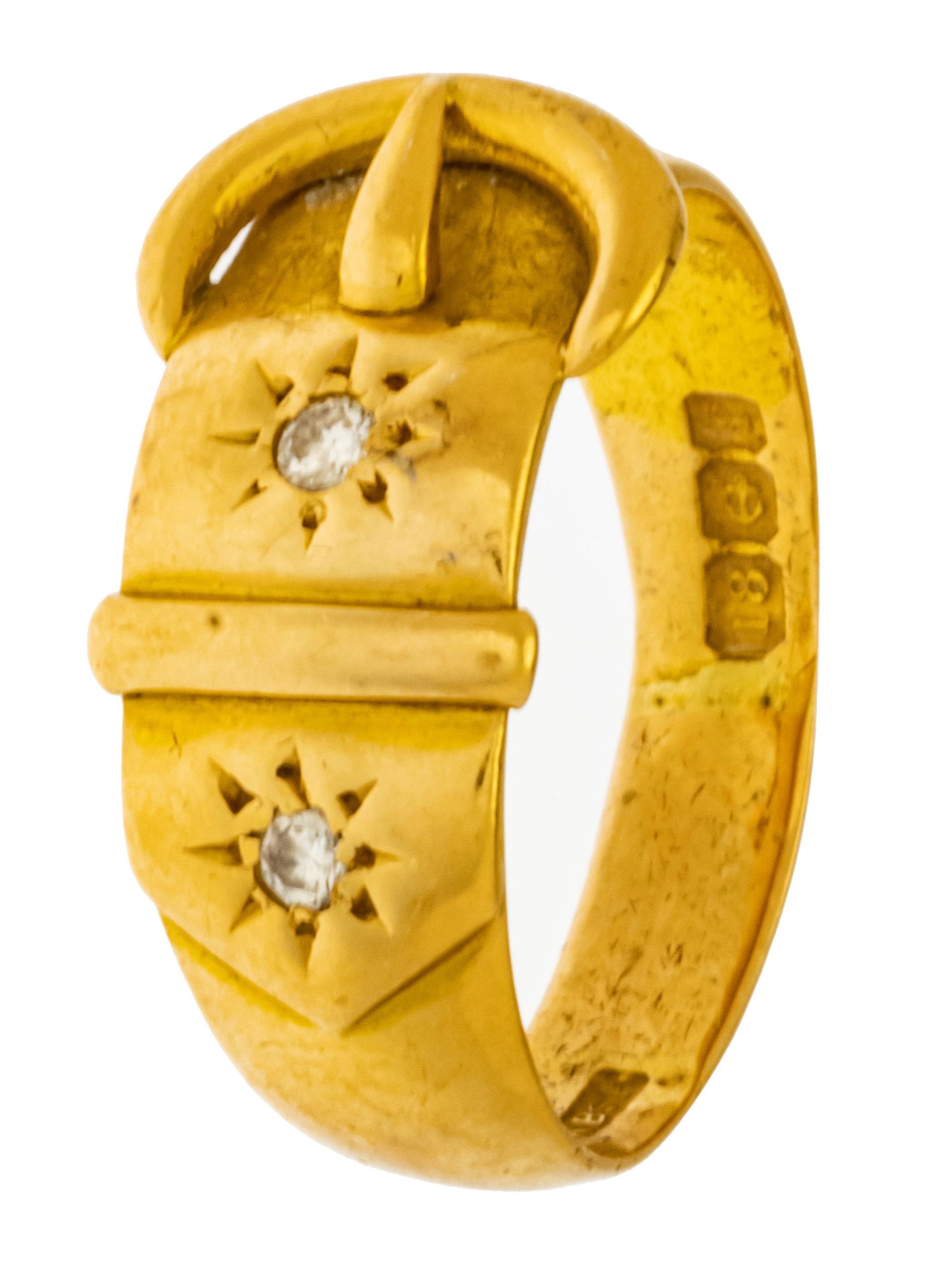 British 18KT Yellow Gold & Diamond Buckle Ring, Size: 7.5, 5G (1 of 5)