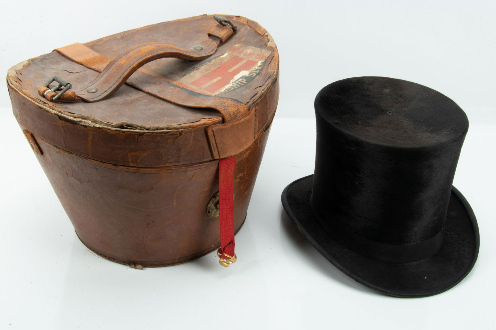 Beaver Top Hat and Leather Case, H 7.5” (1 of 5)