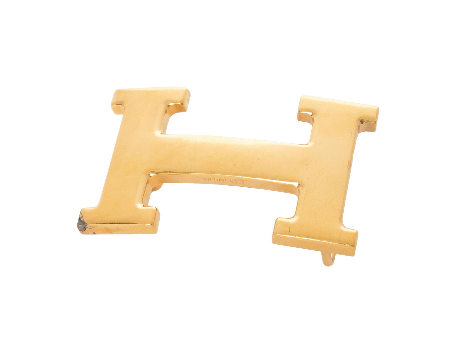 Hermes ‘H’ Gold Tone Belt Buckle, H 1.5”, L 2.25”, T.W. 43 GR (1 of 2)